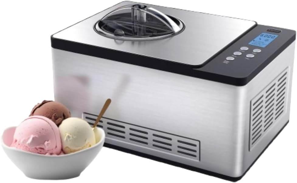 Whynter Ice Cream Maker Machine Automatic 2.1 Qt with Built-in Compressor, LCD Digital Display & Timer, No Pre-Freezing, ICM-200LS, Stainless Steel