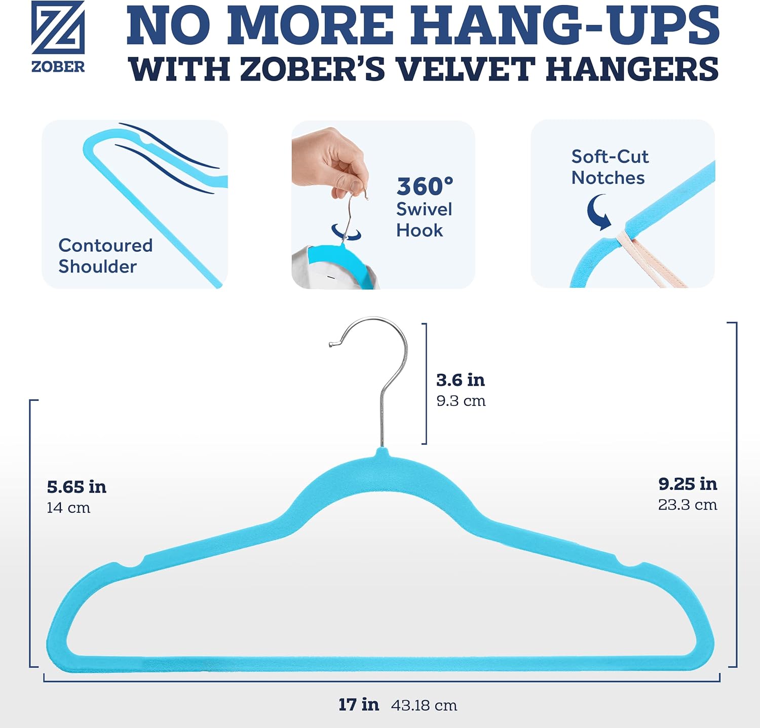 Zober Velvet Hangers 50 Pack - Heavy Duty Black Hangers for Coats, Pants & Dress Clothes - Non Slip Clothes Hanger Set - Space Saving Felt Hangers for Clothing