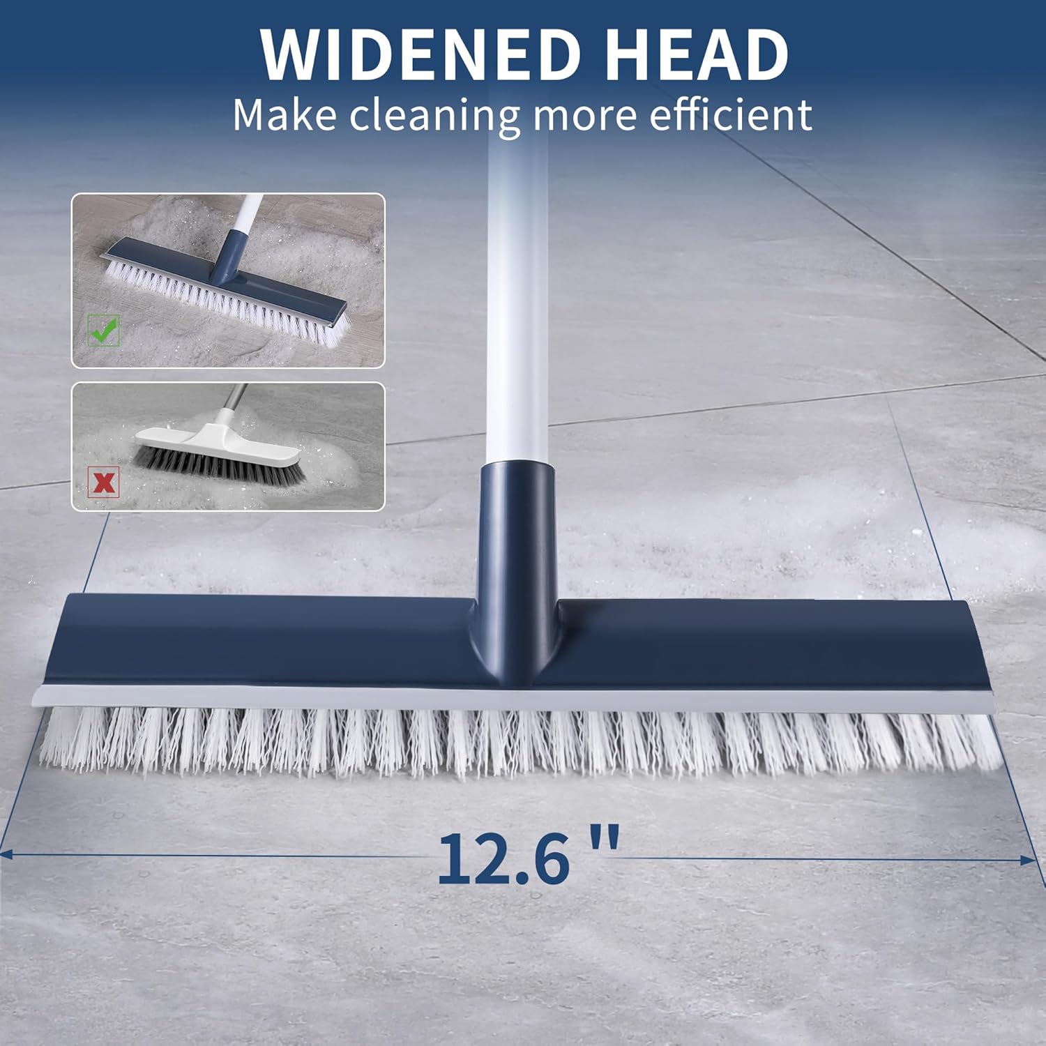 BOOMJOY Floor Scrub Brush with Long Handle, 2 in 1 Scrape and Brush, Stiff Bristles Floor Scrubber, Deck Brush for Cleaning Bathroom, Patio, Garage, Kitchen, Bath, Tile