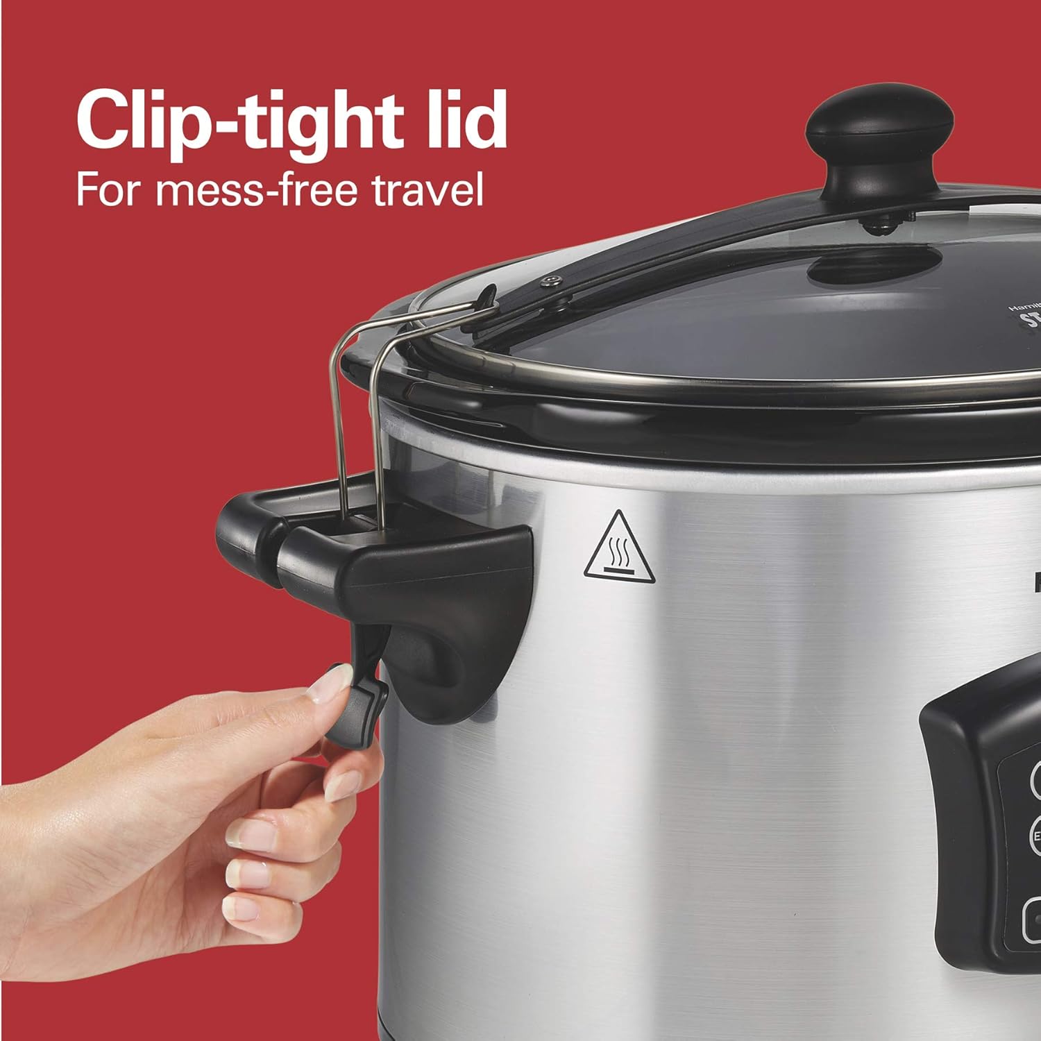 Hamilton Beach Portable 6 Quart Set & Forget Digital Programmable Slow Cooker with Lid Lock, Temperature Probe, Dishwasher Safe Crock & Lid, Black Stainless (33866)