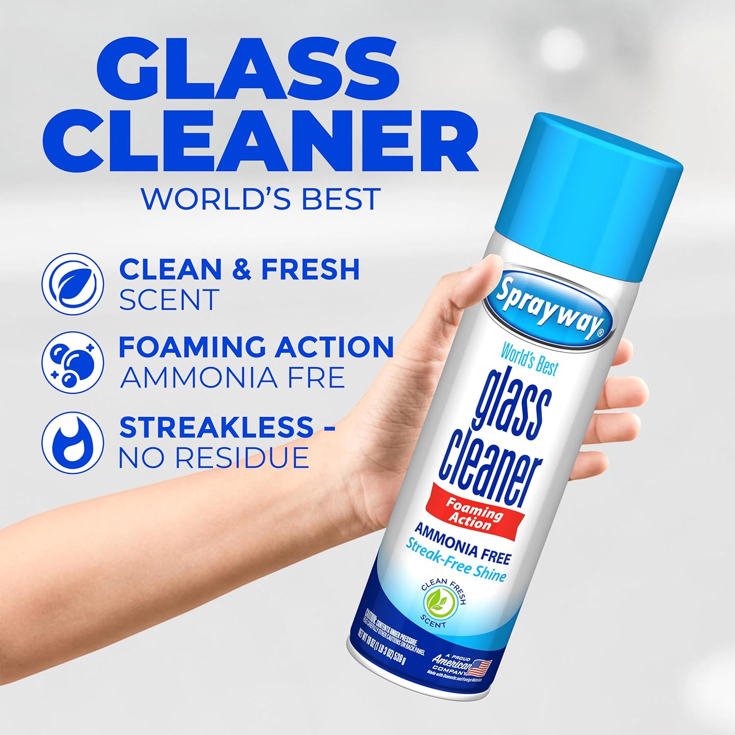 The Award Box Spraiway Glass Cleaner Foam Action Cleaner 19 oz. with Cleaning Cloth in Packaging (3 Pack)