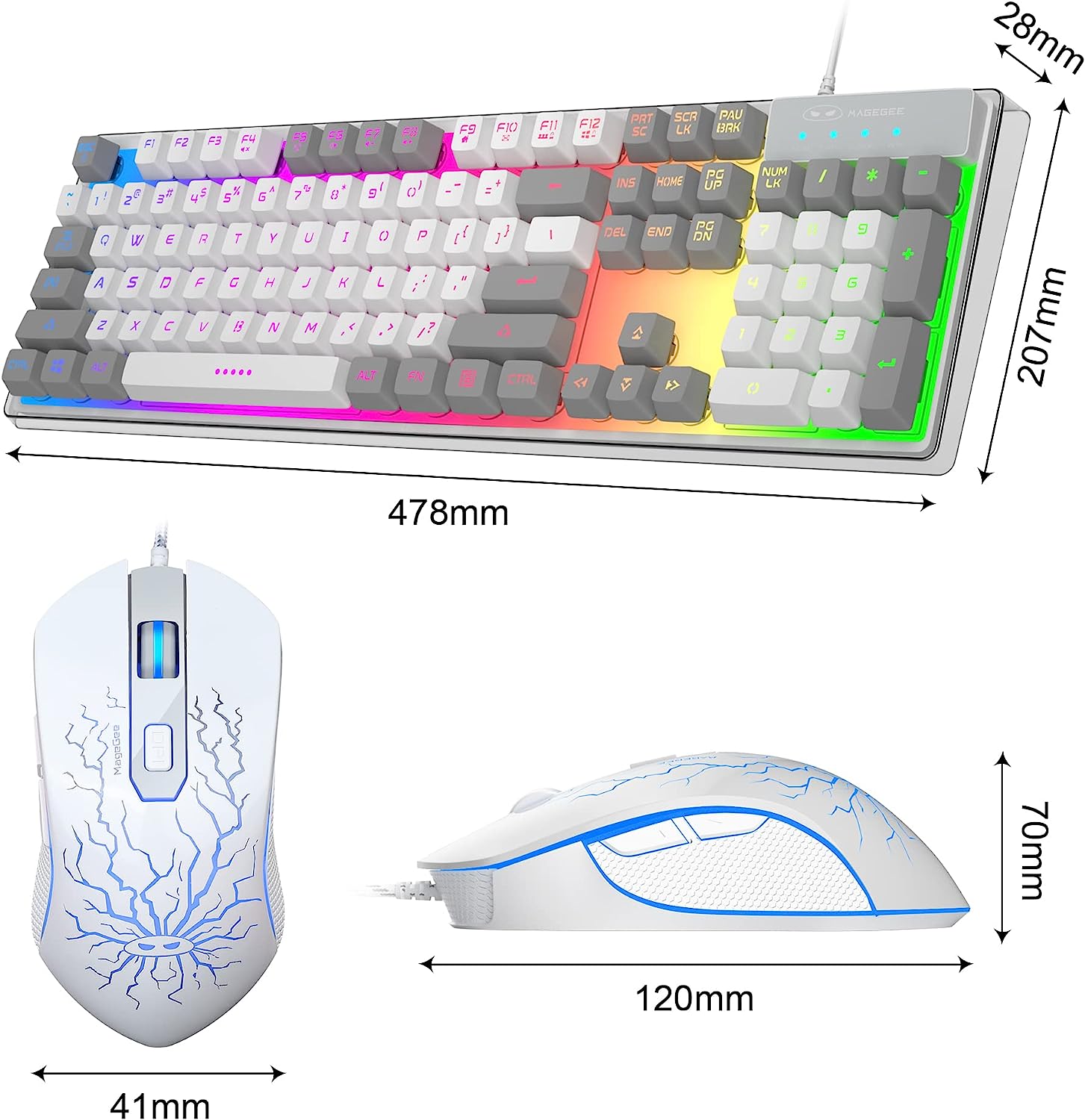 Gaming Keyboard and Mouse Combo, K1 RGB LED Backlit Keyboard with 104 Key Computer PC Gaming Keyboard for PC/Laptop(White)