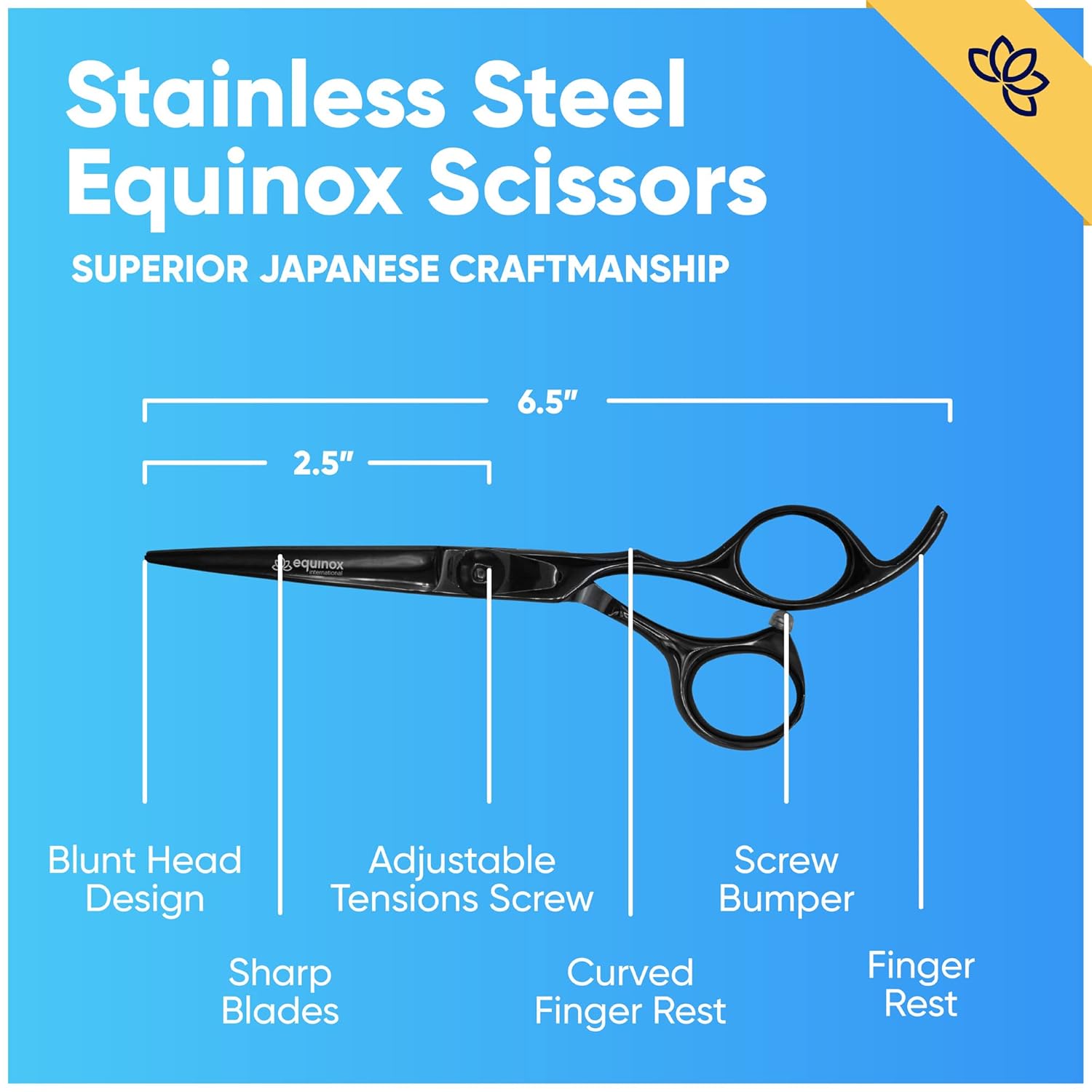 Equinox Razor Edge Series Professional Hair Scissors - 6.5” Premium Japanese Stainless Steel Hair Cutting Scissors, Hair Shears, Hair Razors for Hair Cutting, Barber Accessories & Hair Salon Supplies
