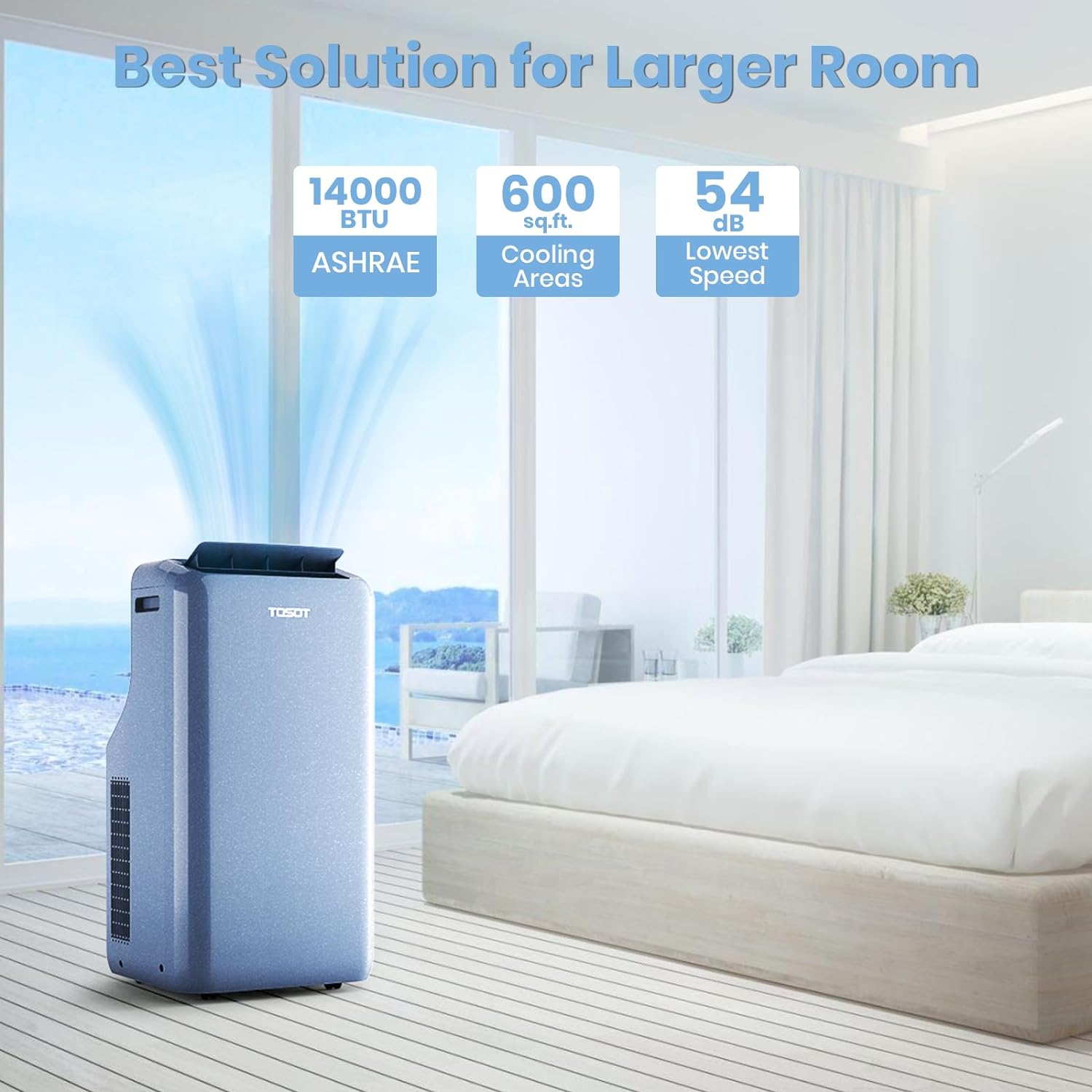 TOSOT 14,000BTU (9,600 BTU SACC) Smart WiFi Portable Air Conditioner with Heater, Powerful Cooling Auto Swing, Dehumidifier, Fan, 24H Timer for Large Room Up to 600 sq ft, AOMI Series