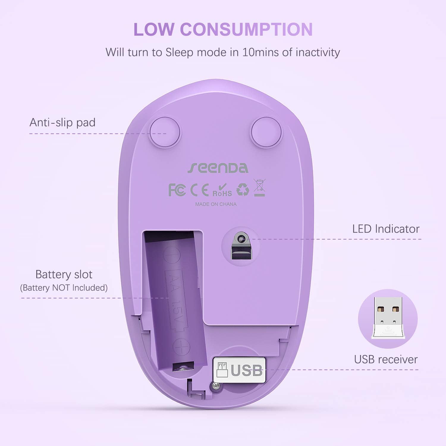 seenda Wireless Mouse, 2.4G Noiseless Mouse with USB Receiver - Portable Computer Mice for PC, Tablet, Laptop with Windows System - Mint Green