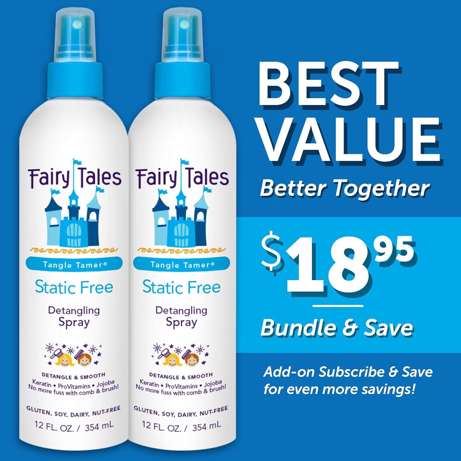 Fairy Tales Tangle Tamer Detangling Spray for Kids - Ultra Moisturizing and Anti Frizz Protection - Paraben Free, Sulfate Free - 12 Oz