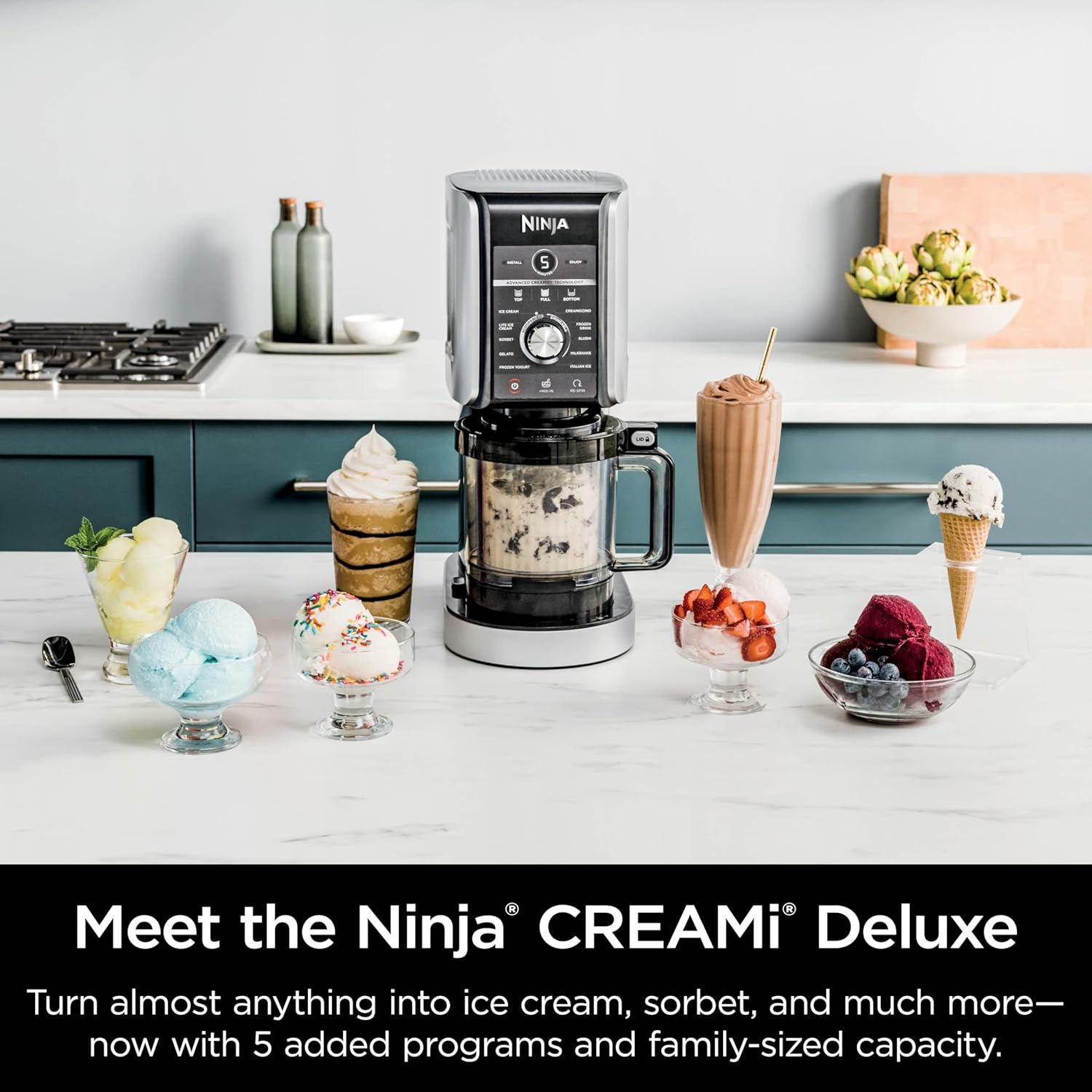 Ninja CREAMi Deluxe 11-in-1 Ice Cream & Frozen Treat Maker for Ice Cream, Sorbet, Milkshakes, Frozen Yogurt, & More, 11 Programs, XL Capacity, Silver, Includes (2) Family-Sized 24 oz. Tubs