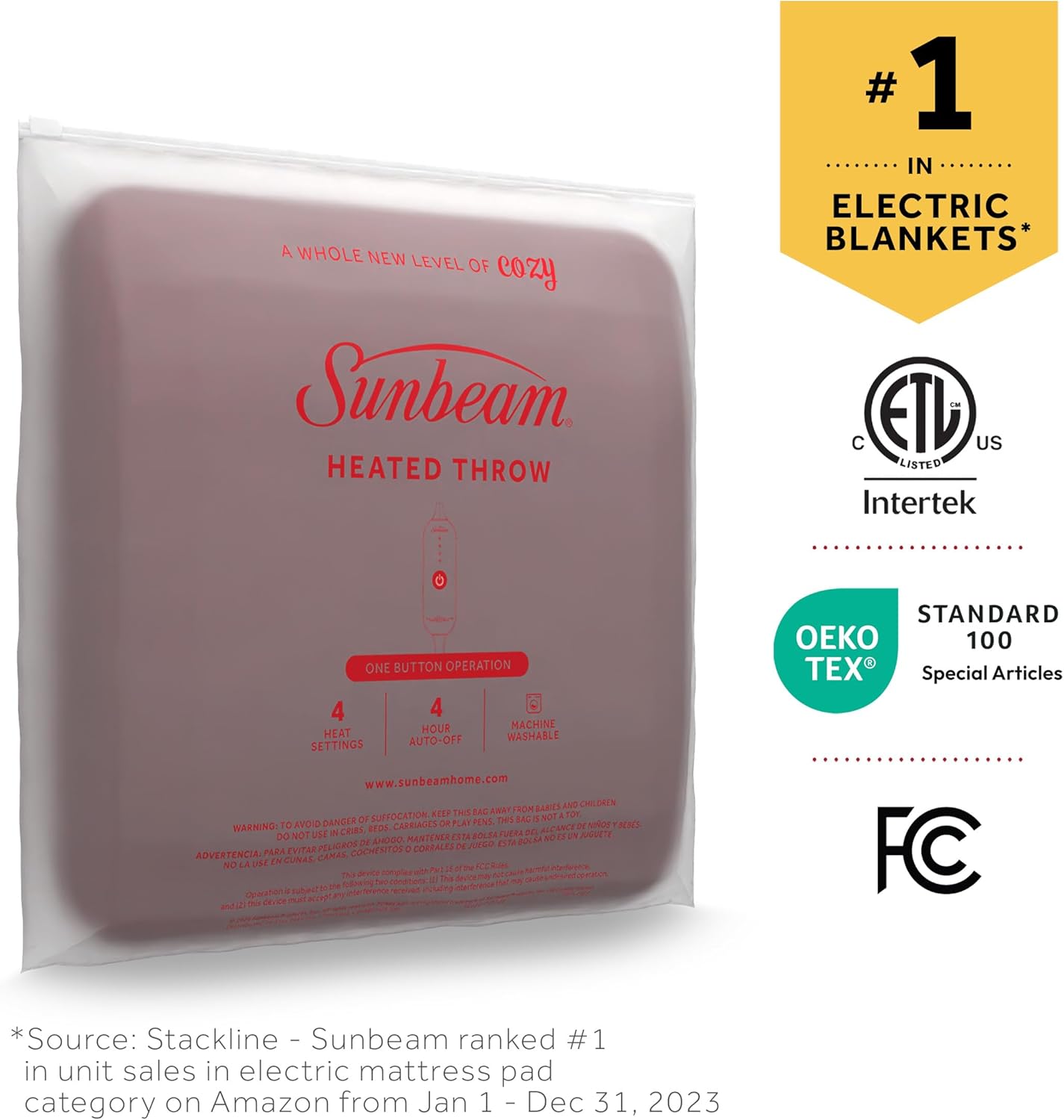 Sunbeam Royal Ultra Rodeen Blue Plaid Heated Personal Throw / Blanket, Cozy-Warm, Adjustable Heat Settings