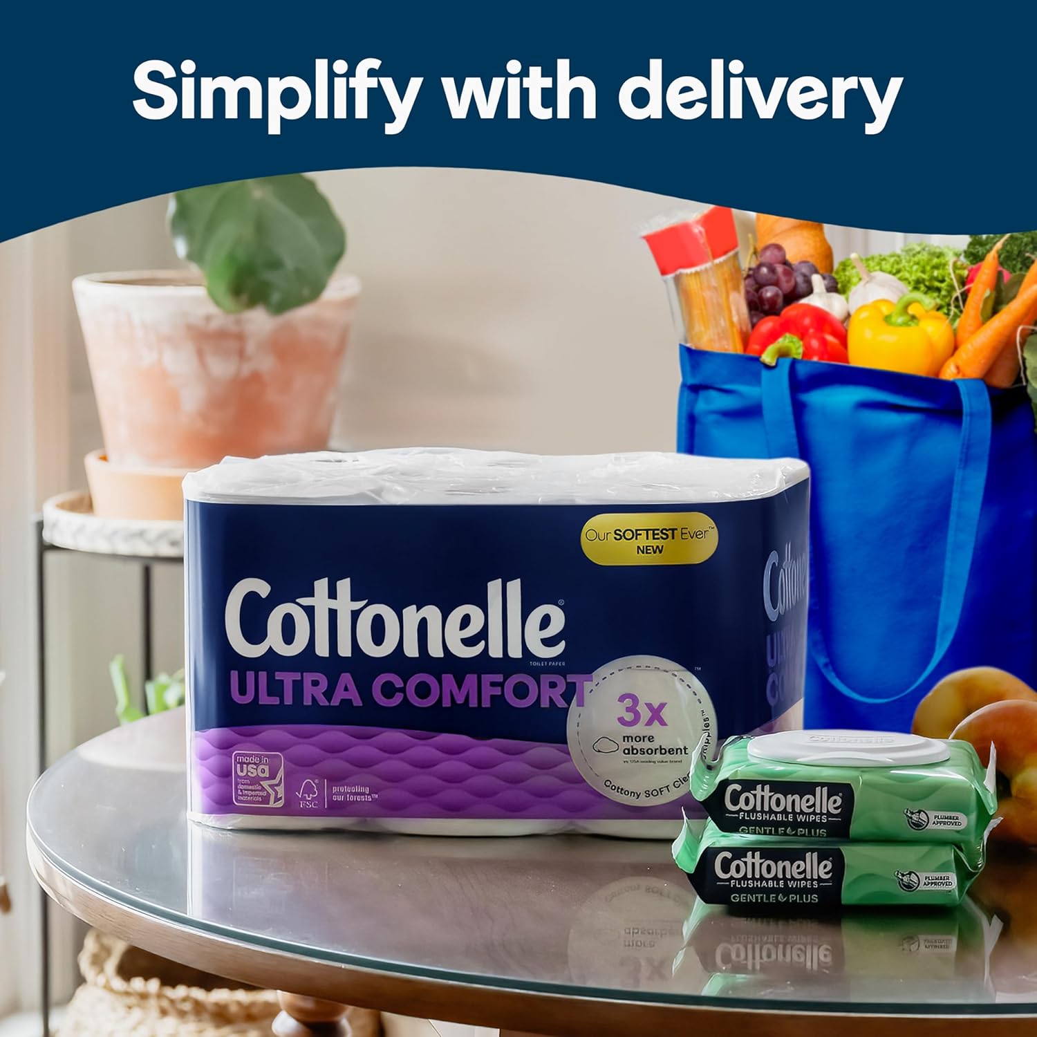 Cottonelle Ultra Comfort Toilet Paper with Cushiony CleaningRipples Texture, 24 Family Mega Rolls (24 Family Mega Rolls = 108 Regular Rolls) (4 Packs of 6), 296 Sheets per Roll, Packaging May Vary