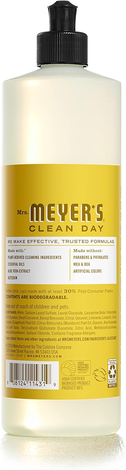 MRS. MEYER'S CLEAN DAY Liquid Dish Soap, Biodegradable Formula, Basil, 16 fl. oz - Pack of 3