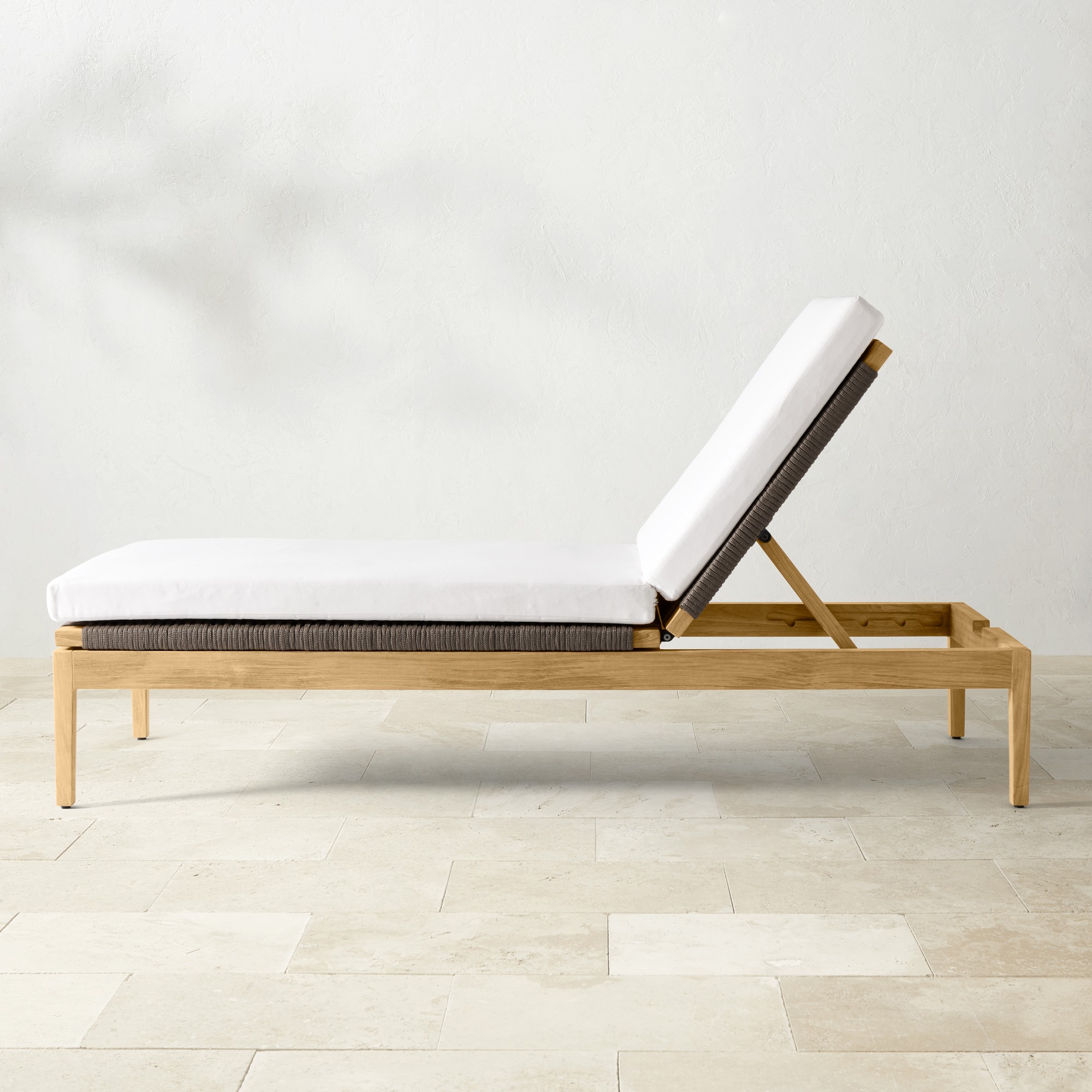 Pasadena Outdoor Teak and Brown Rope Chaise