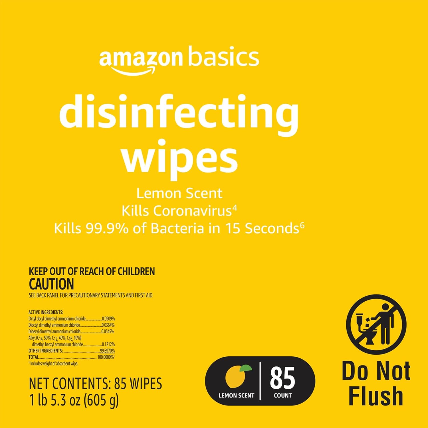 Amazon Basics Disinfecting Wipes, Lemon & Fresh Scent, Sanitizes, Cleans, Disinfects & Deodorizes, 255 Count (3 Packs of 85)