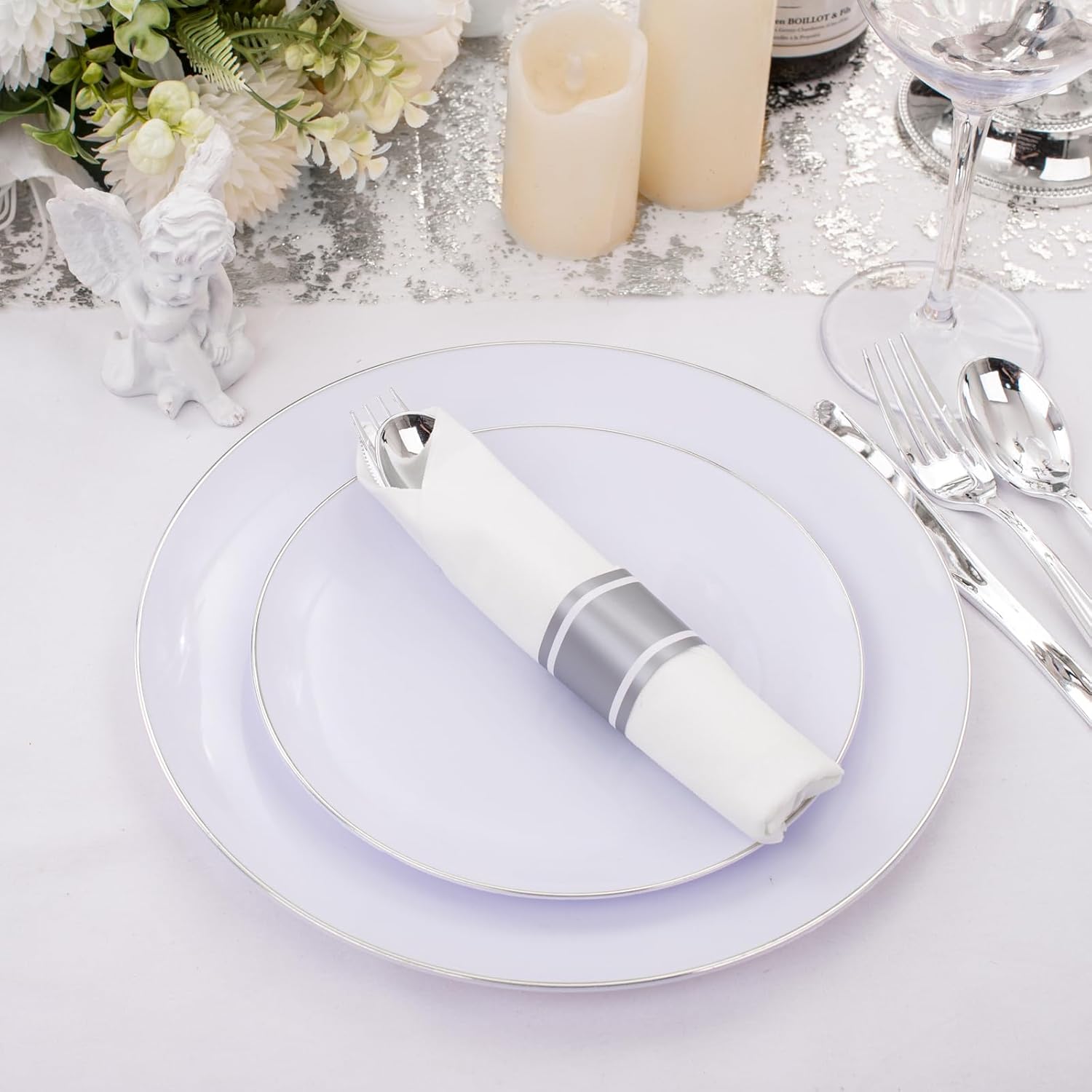 Supernal 60 Pack Pre Rolled Napkins with Gold Plastic Silverware, Premium Disposable Gold Wrapped Cutlery Set Includes: 60 Forks 60 Knives 60 Spoons 60 Napkin for Party