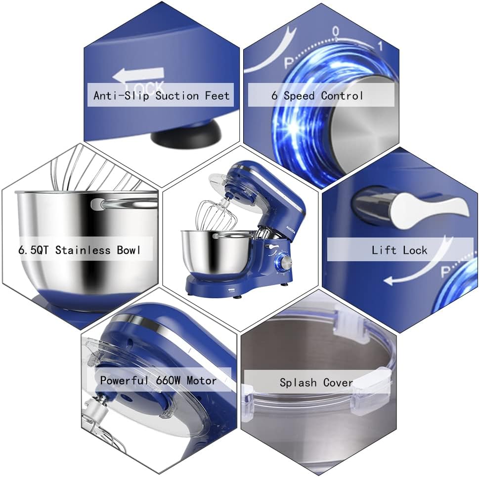 Aucma Stand Mixer,6.5-QT 660W 6-Speed Tilt-Head Food Mixer, Kitchen Electric Mixer with Dough Hook, Wire Whip & Beater (6.5QT, Black)