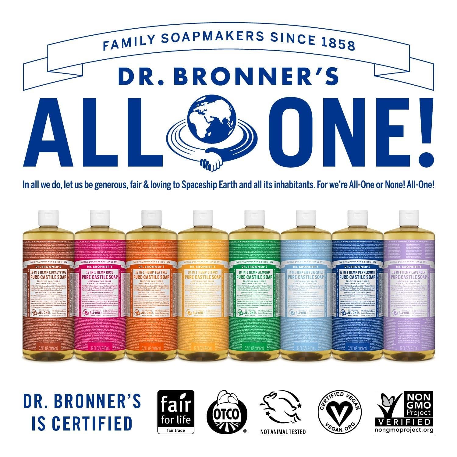 Dr. Bronner's - Pure-Castile Liquid Soap (Baby Unscented, 8 Ounce) - Made with Organic Oils, 18-in-1 Uses: Face, Hair, Laundry, Dishes, For Sensitive Skin, Babies, No Added Fragrance, Vegan, Non-GMO