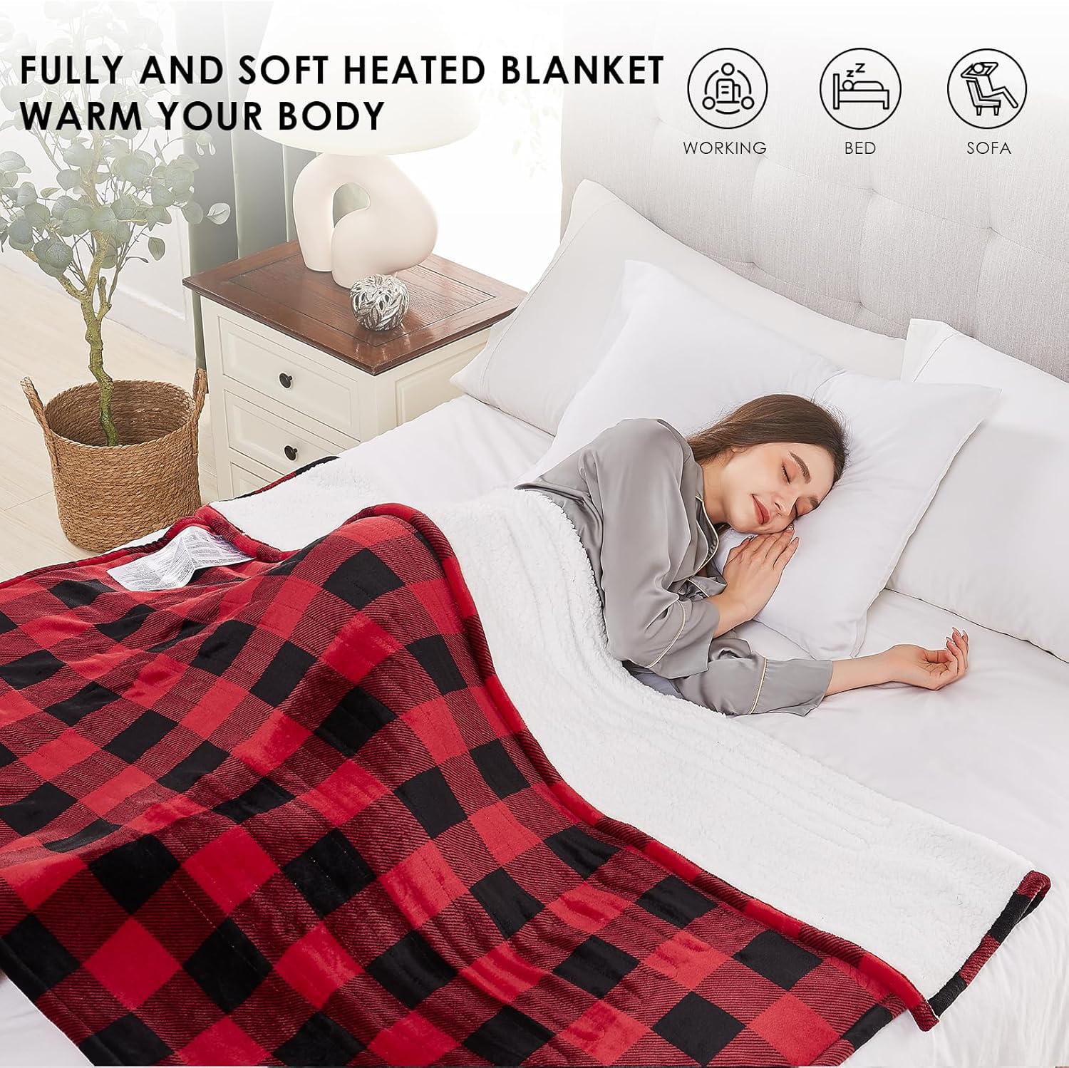 Homemate Electric Blanket Heated Throw - 50“x60“ Ultra Soft Cozy Flannel Heating Blanket with 10 Fast Heat Levels 8 Hours Auto Off Over-Heated Protection ETL Certification Keep Warm in Home Office