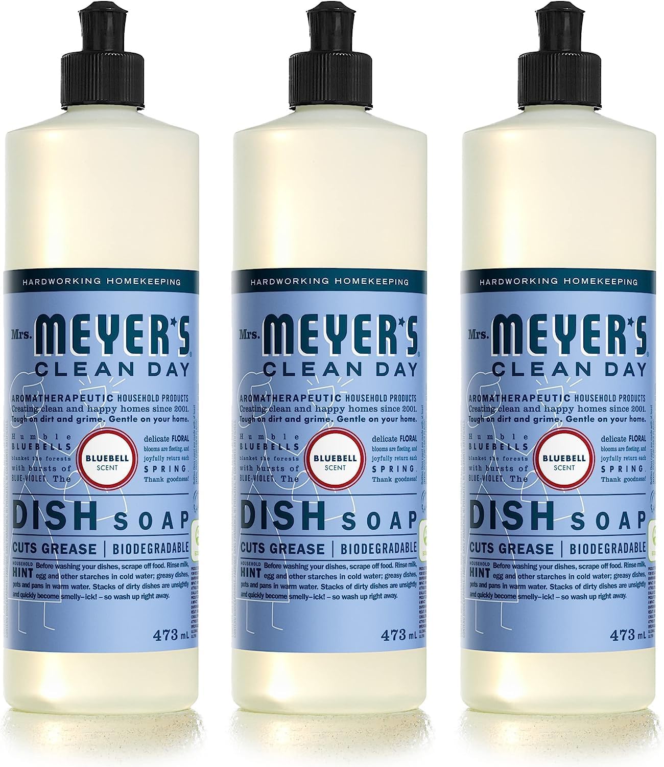 MRS. MEYER'S CLEAN DAY Liquid Dish Soap, Biodegradable Formula, Basil, 16 fl. oz - Pack of 3