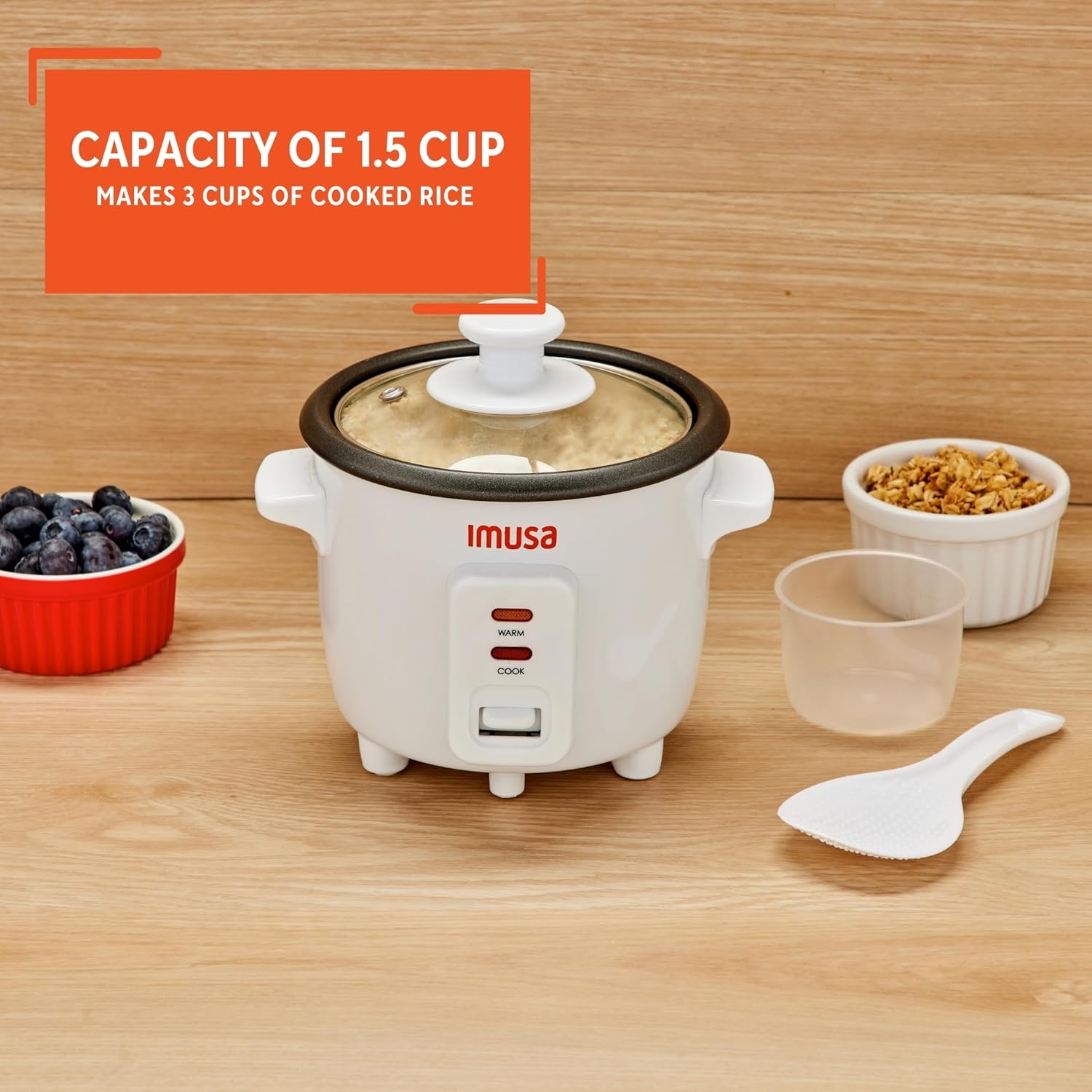 IMUSA USA GAU-00011 Electric Nonstick Rice Cooker 3-Cup (Uncooked) 6-Cup (Cooked), White