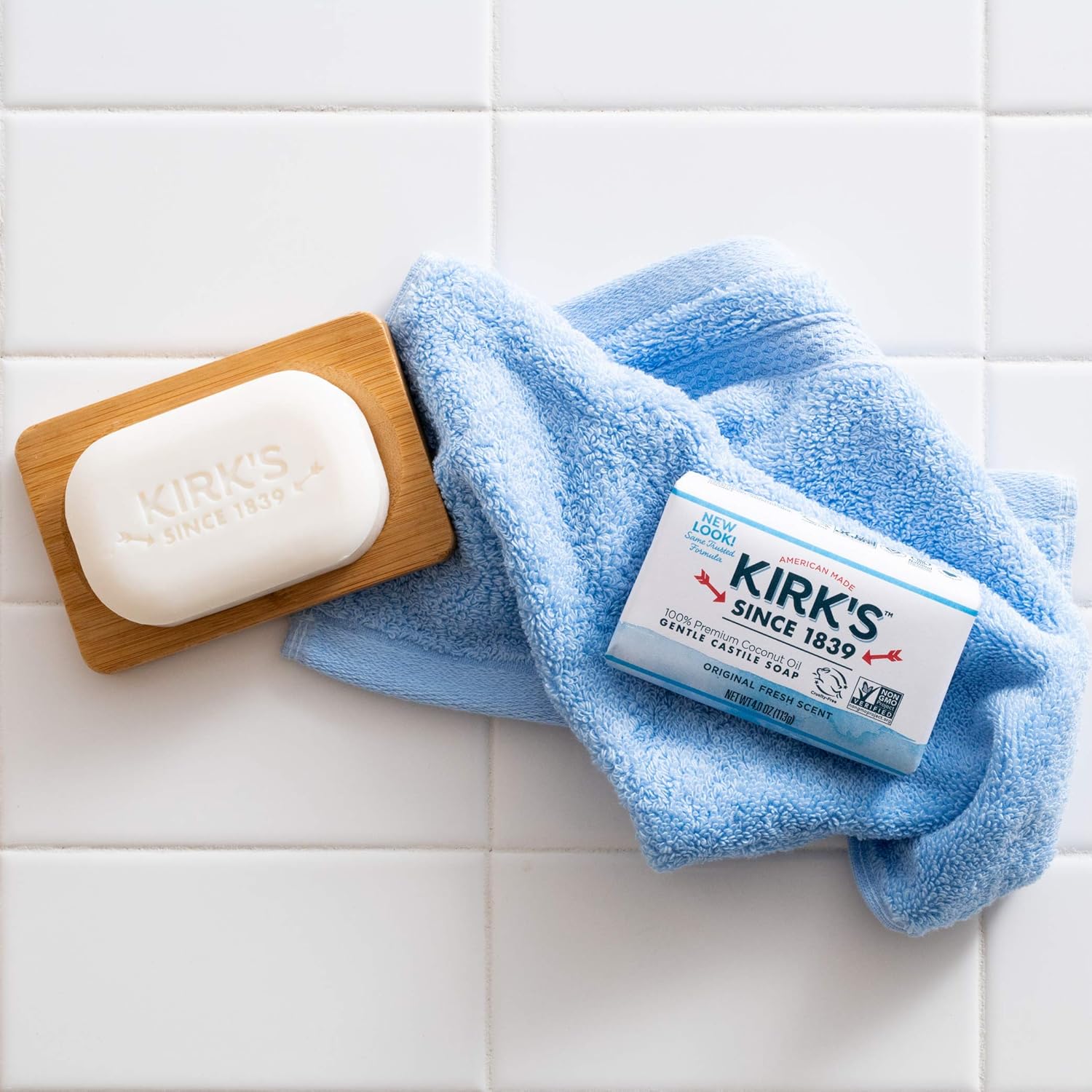 Kirk's Castile Bar Soap for Men, Women & Children - Made With Premium Coconut Oil, Sensitive Skin Formula, Vegan, Non GMO, Original Fresh Scent, 4 oz. Bars, 6 Pack