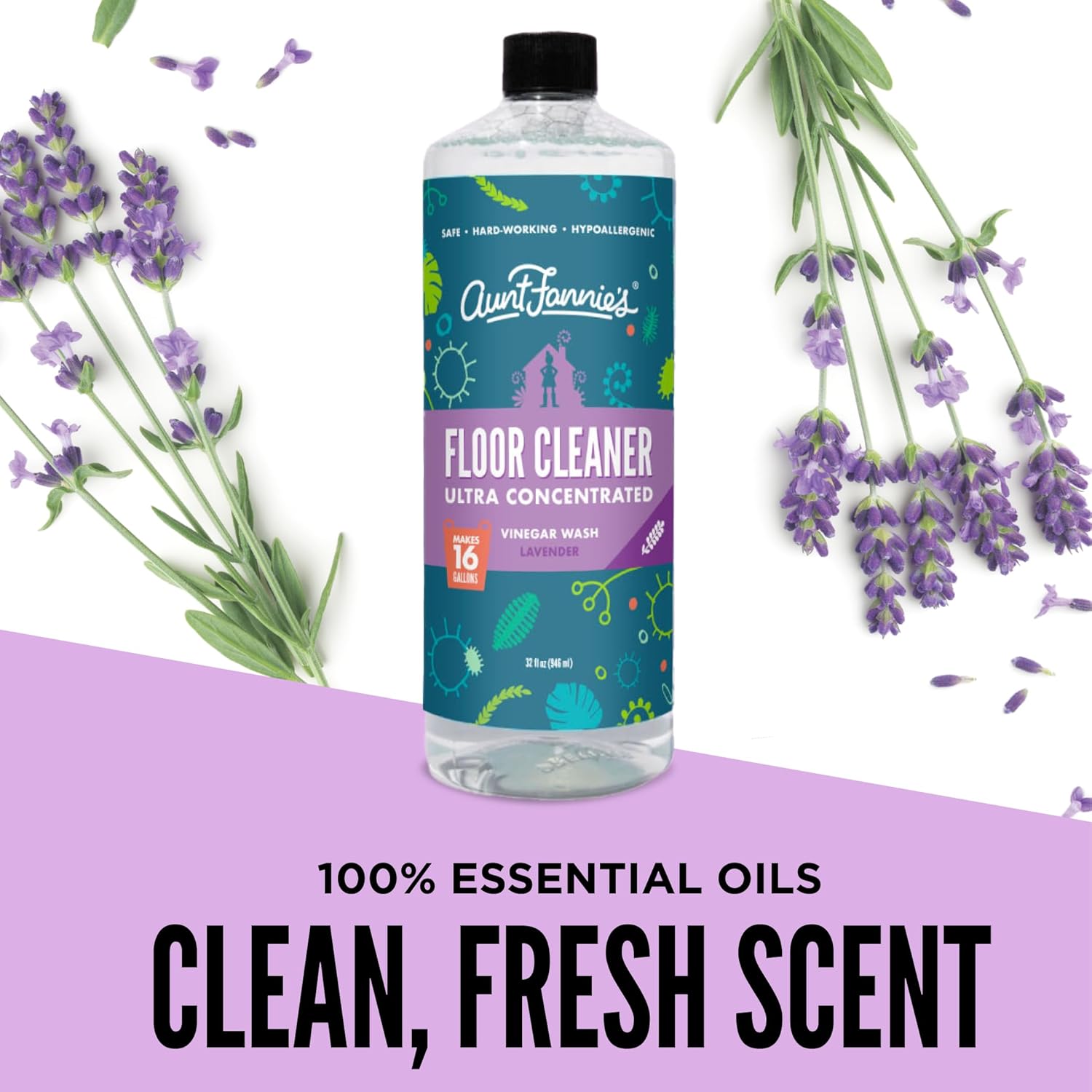 Aunt Fannie's Ultra Concentrated Floor Cleaner Vinegar Wash, Multi-Surface Floor Cleaner For Mopping, Makes 16 Gallons, Eucalyptus Scent, 32 oz. (Pack of 1), Packaging May Vary