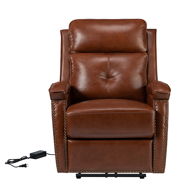 Stefan Genuine Leather Power Recliner with Nailhead Trim