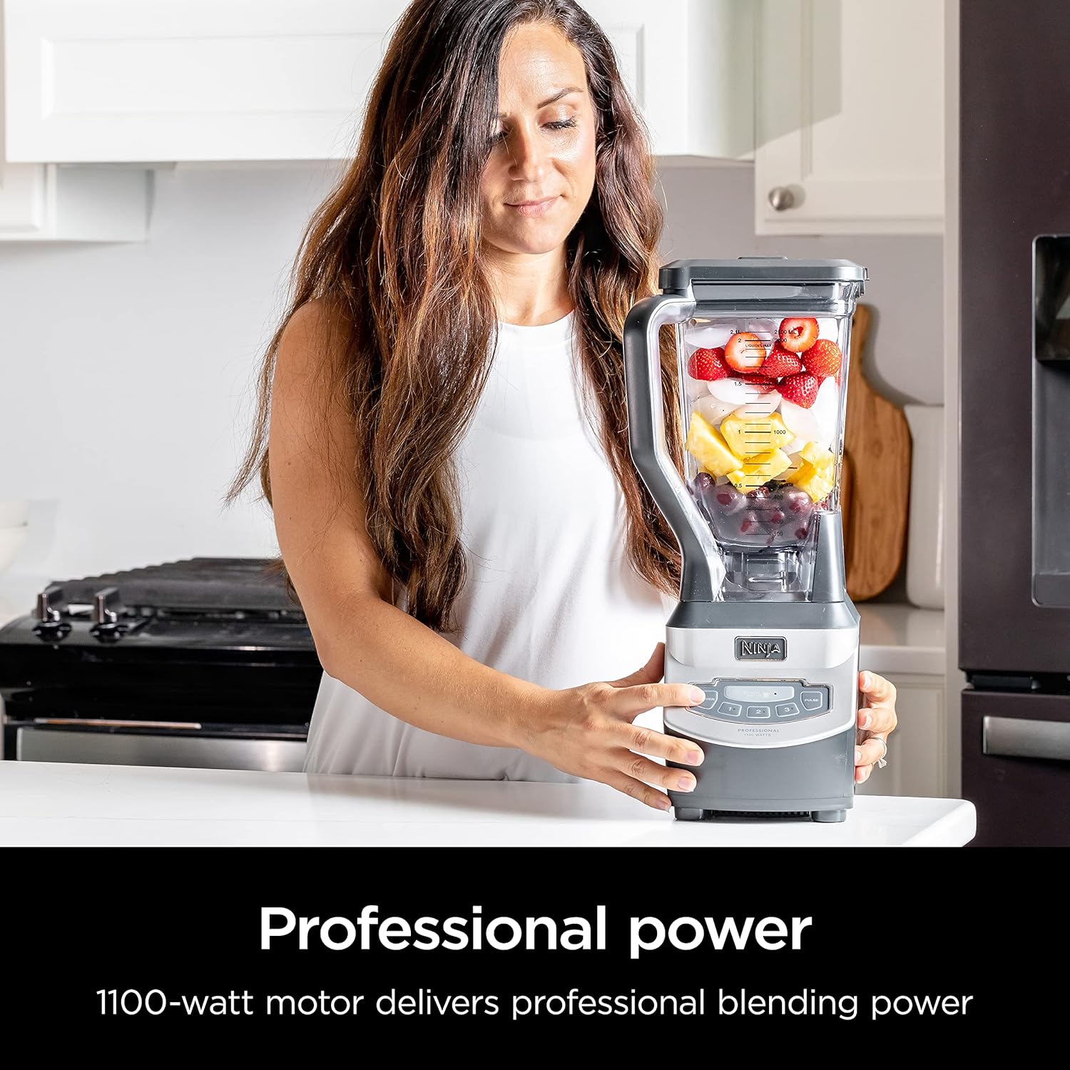 Ninja Blender, For-Smoothies, Salsa, Shakes, Slush, and-Frozen Drinks, Blender, Pitcher, and-Lid, Blender for-Kitchen, Crushes Ice, Fruit, and-Veggies, 1000-Watt, Dishwasher Safe, Black, NJ601AMZ​