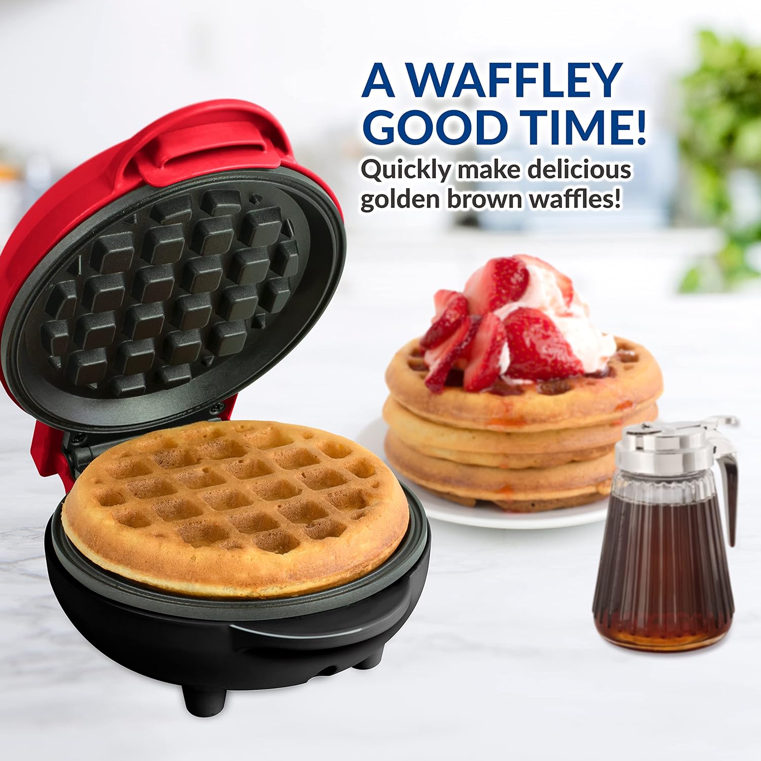 Nostalgia MyMini Cars and Trucks Shape Electric Waffle Maker, 5-Inch Non-Stick Griddle for Waffles, Hash Browns, Eggs, and More, Yellow