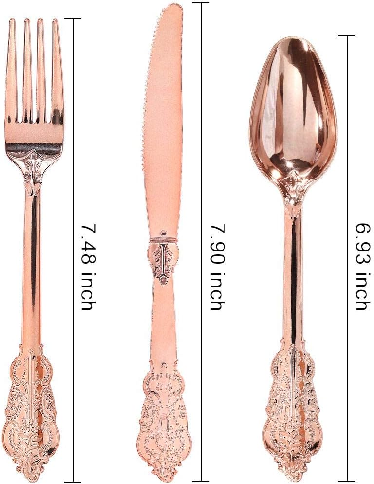 WDF300 Pieces Gold Plastic Silverware - Heavy Duty Disposable Gold Cutlery Set Plastic Gold Silverware Set Plastic Includes 100 Forks, 100 Spoons, 100 Knives