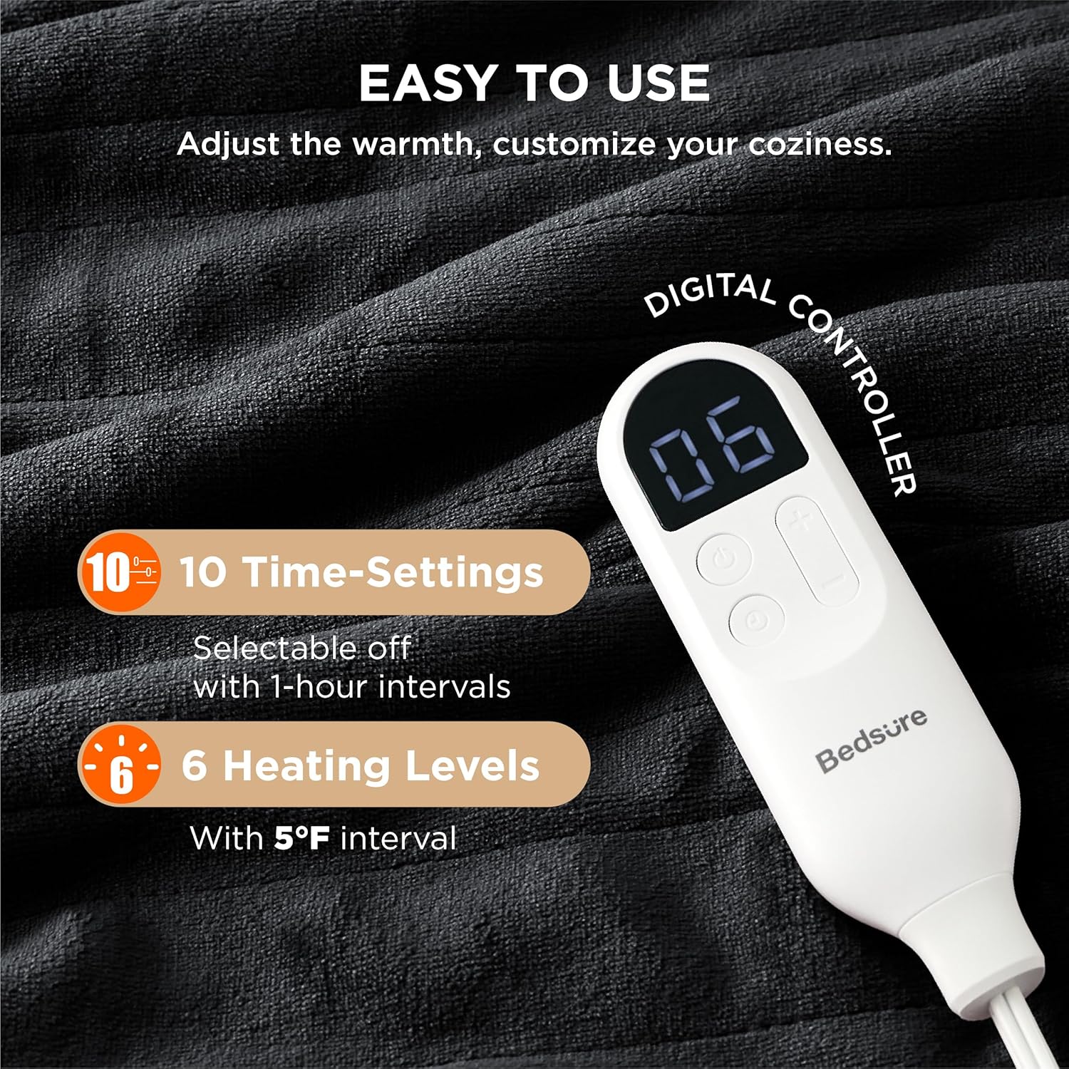 Bedsure Heated Blanket Electric Throw - Soft Flannel Electric Blanket, Heating Blanket with 4 Time Settings & 6 Heat Settings, Warm Blanket Gift for Grandma (50x60 inches, Grey)