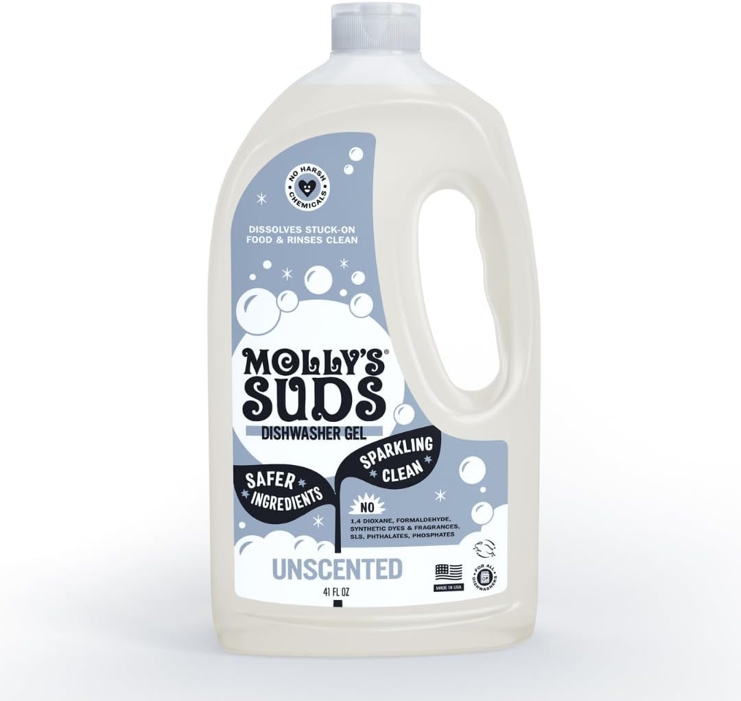 Molly's Suds Dishwasher Pods | Natural Dishwasher Detergent, Cuts Grease & Rinses Clean (Residue-Free) for Sparkling Dishes | 60 Auto-Release Tabs (Unscented)