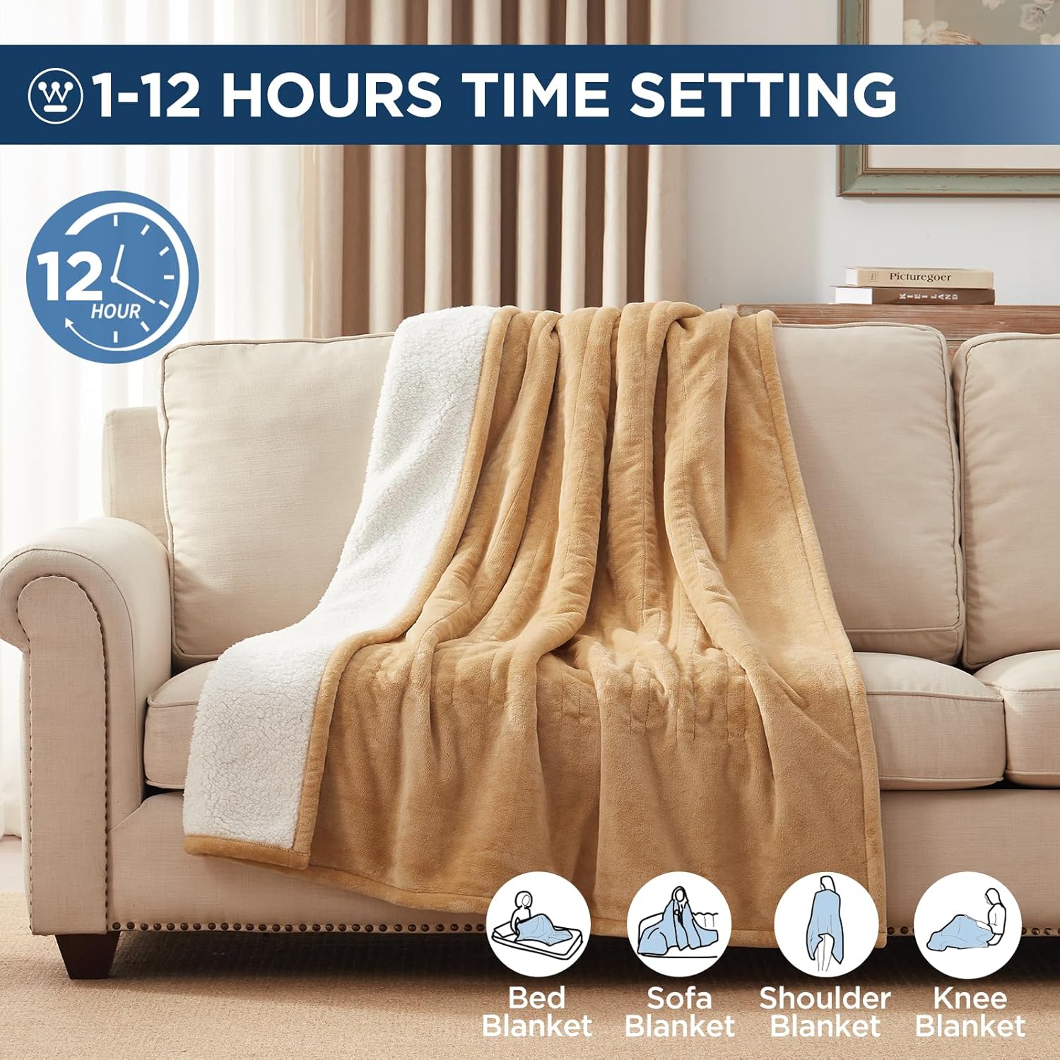 Westinghouse Heated Throw Blanket, Electric Blanket Throw with 6 Heating Levels and 2-10 Hours Time Settings, Flannel to Sherpa Super Cozy Heated Blanket Machine Washable, 50x60 inch, Charcoal