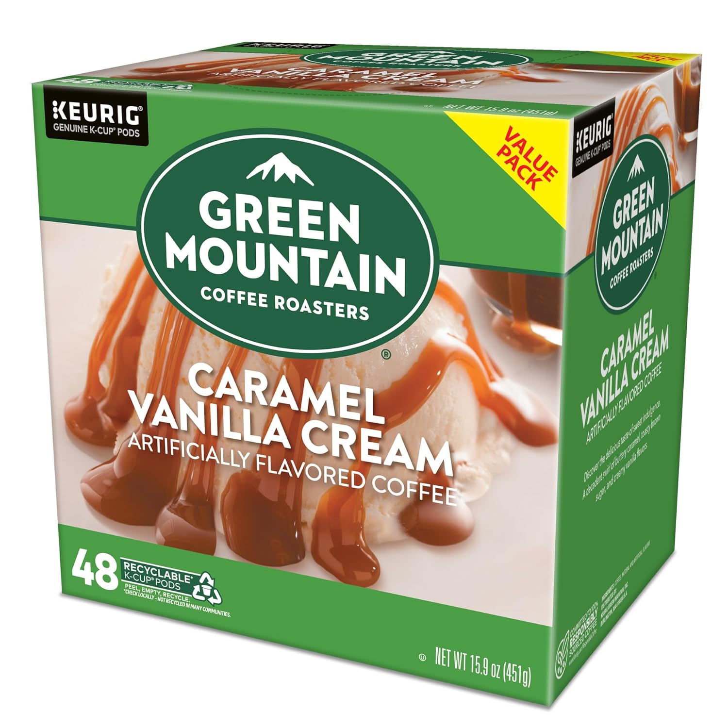 Green Mountain Coffee Roasters Caramel Vanilla Cream Keurig Single-Serve K-Cup pods, Light Roast Coffee, 72 Count (6 Packs of 12)