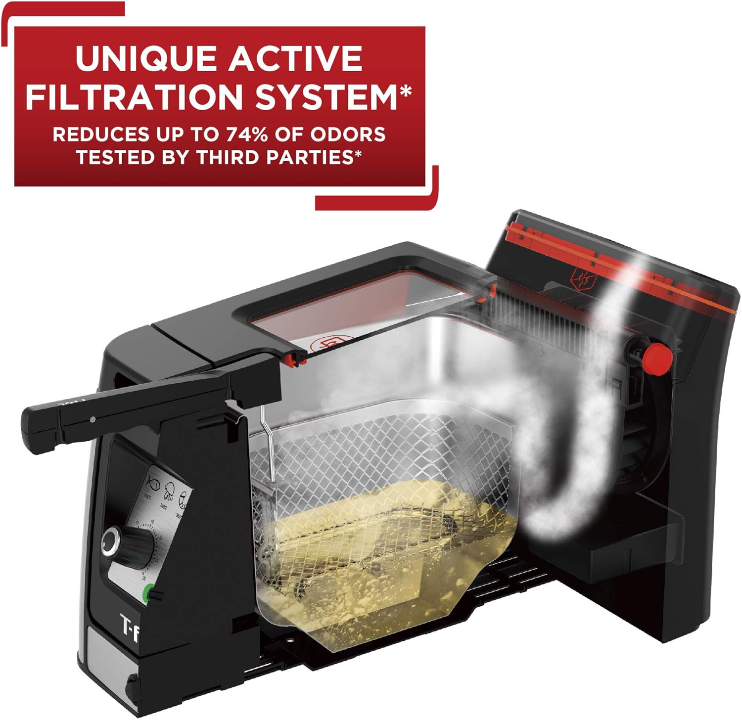 T-fal 3.5L Stainless Steel Deep Fryer with Basket, 1700W, Oil Filtration, Temp Control, Digital Timer, Dishwasher Safe Parts