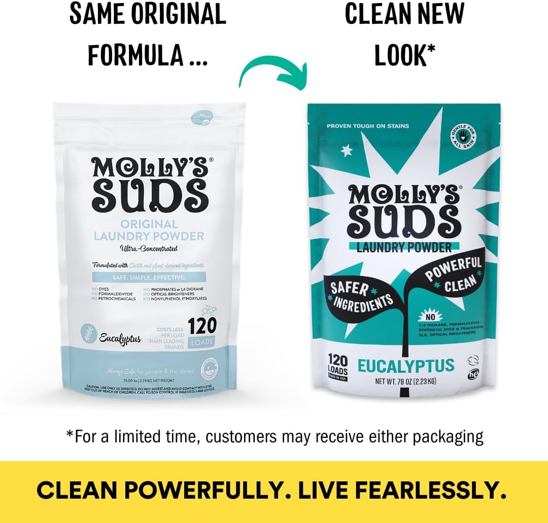 Molly's Suds Original Laundry Detergent Powder | Natural Laundry Detergent Powder for Sensitive Skin | Earth-Derived Ingredients, Stain Fighting | 120 Loads (Unscented)