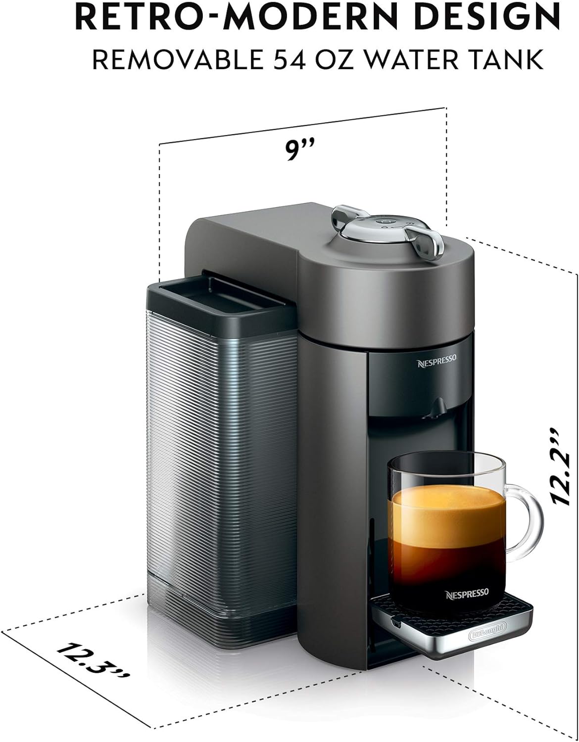 Nespresso Vertuo Coffee and Espresso Maker,1597 ml, by De'Longhi, Graphite Metal