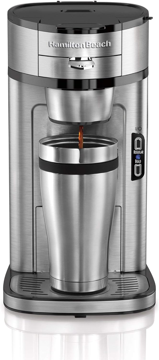 Hamilton Beach The Scoop Single Serve Coffee Maker & Fast Grounds Brewer, Brews in Minutes, 8-14oz. Cups, Stainless Steel