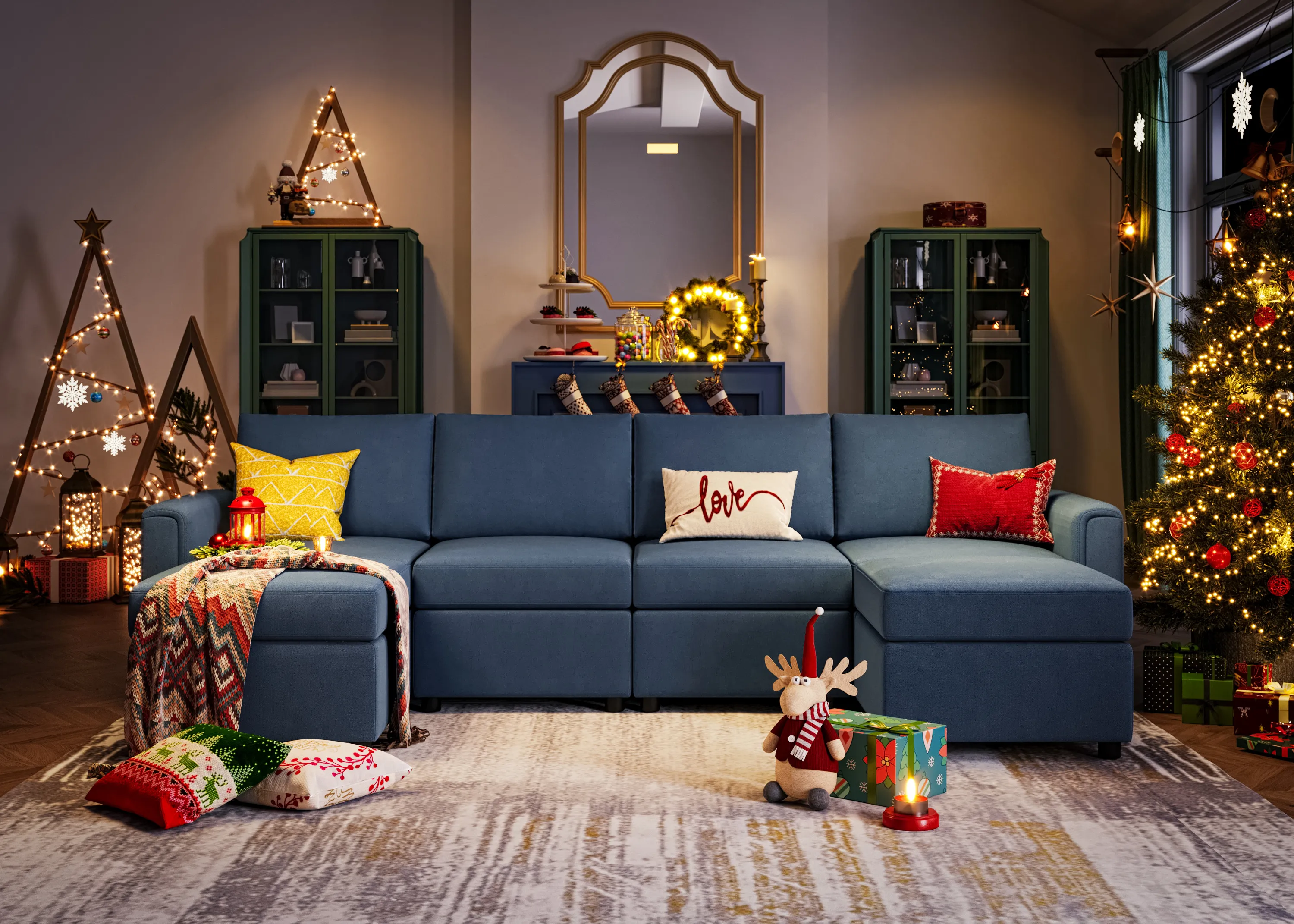 LINSY HOME Modular Couches and Sofas Sectional with Storage Sectional Sofa U Shaped Sectional Couch with Reversible Chaises, Dark Gray