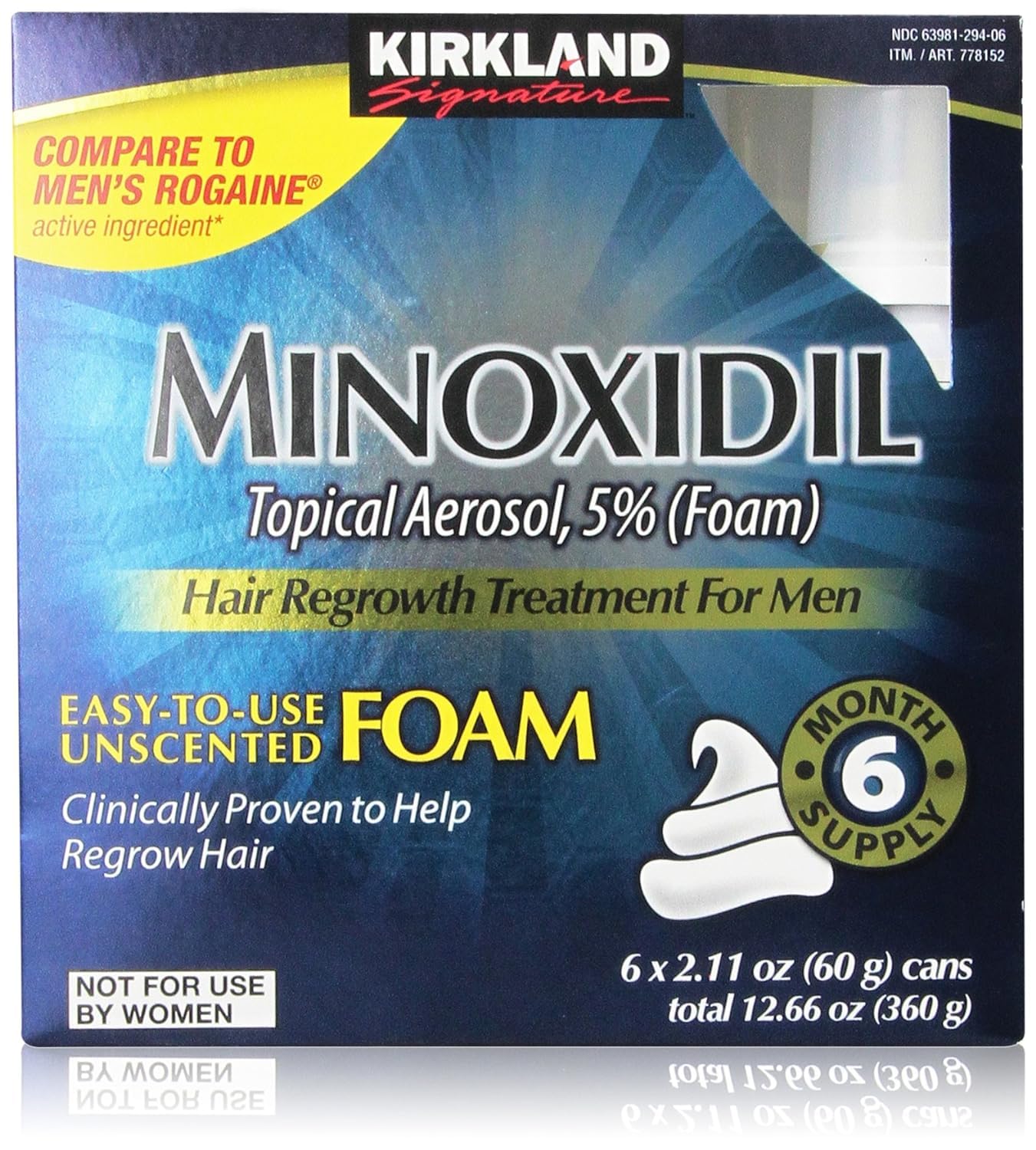 6 Months Kirkland Minoxidil 5% Extra Strength Hair Loss Regrowth Treatment Men, 12 Fl Oz (Pack of 6)