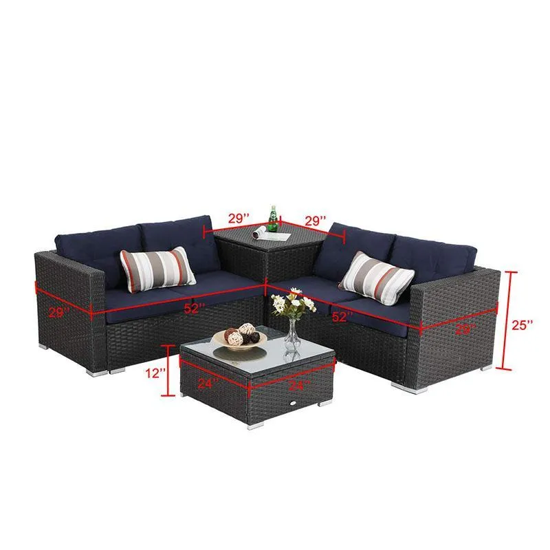 4-Piece Outdoor Wicker Sectional Sofa Set With Cushions