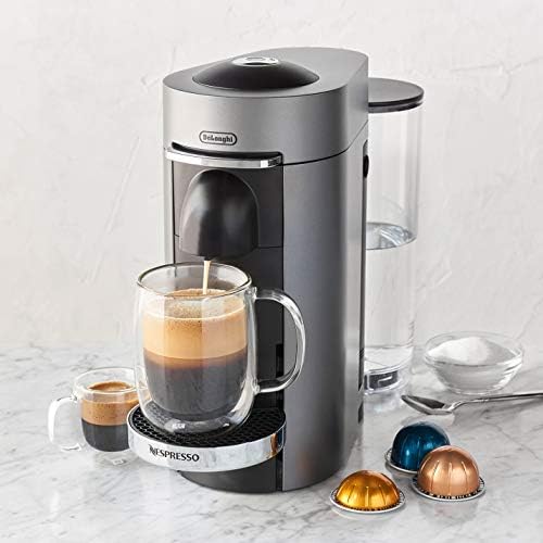 Nespresso Vertuo Plus Deluxe Coffee and Espresso Maker by De'Longhi, Titan with Aeroccino Milk Frother, 110 Volts