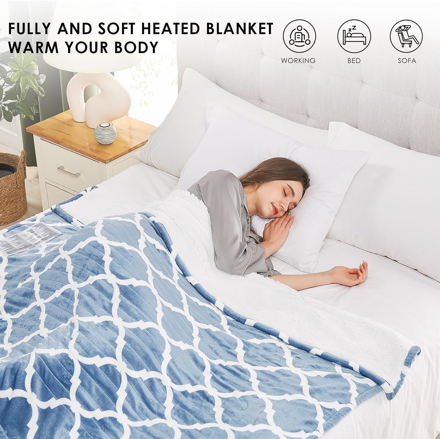 Homemate Heated Blanket Electric Throw - 50“x60“ Heating Blanket with 10 Fast Heat Levels 8 Hours Auto Off Soft Cozy Flannel Over-Heated Protection ETL Certification Keep Warming in Home