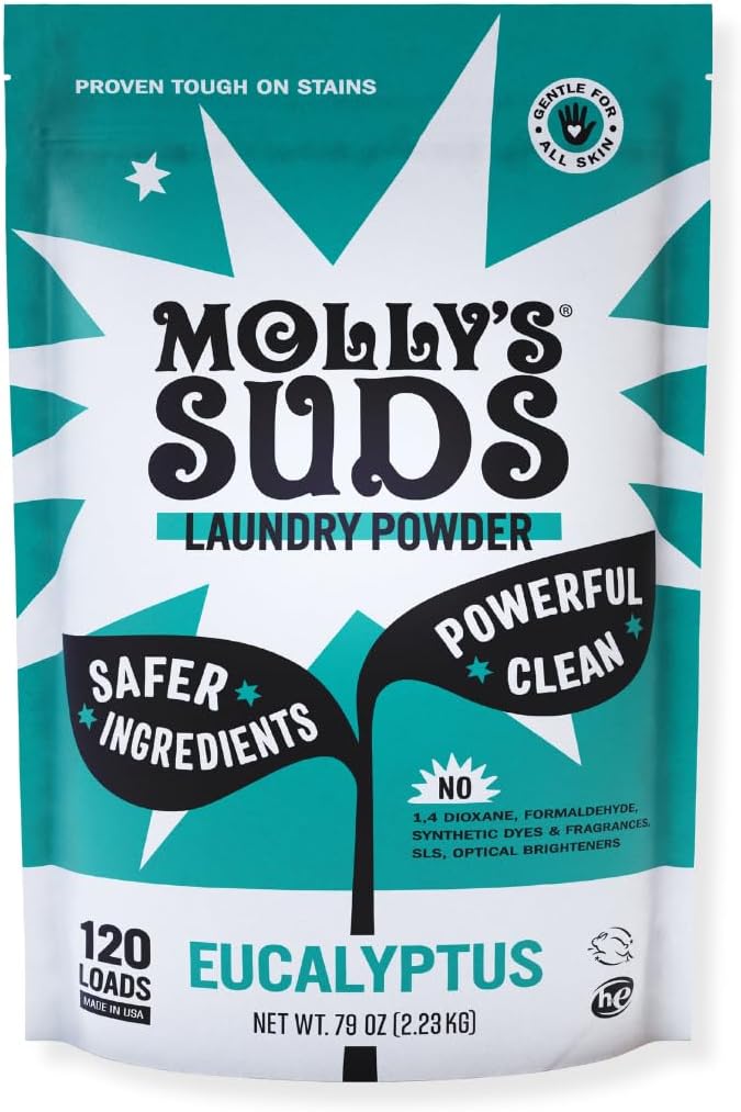 Molly's Suds Original Laundry Detergent Powder | Natural Laundry Detergent Powder for Sensitive Skin | Earth-Derived Ingredients, Stain Fighting | 120 Loads (Unscented)