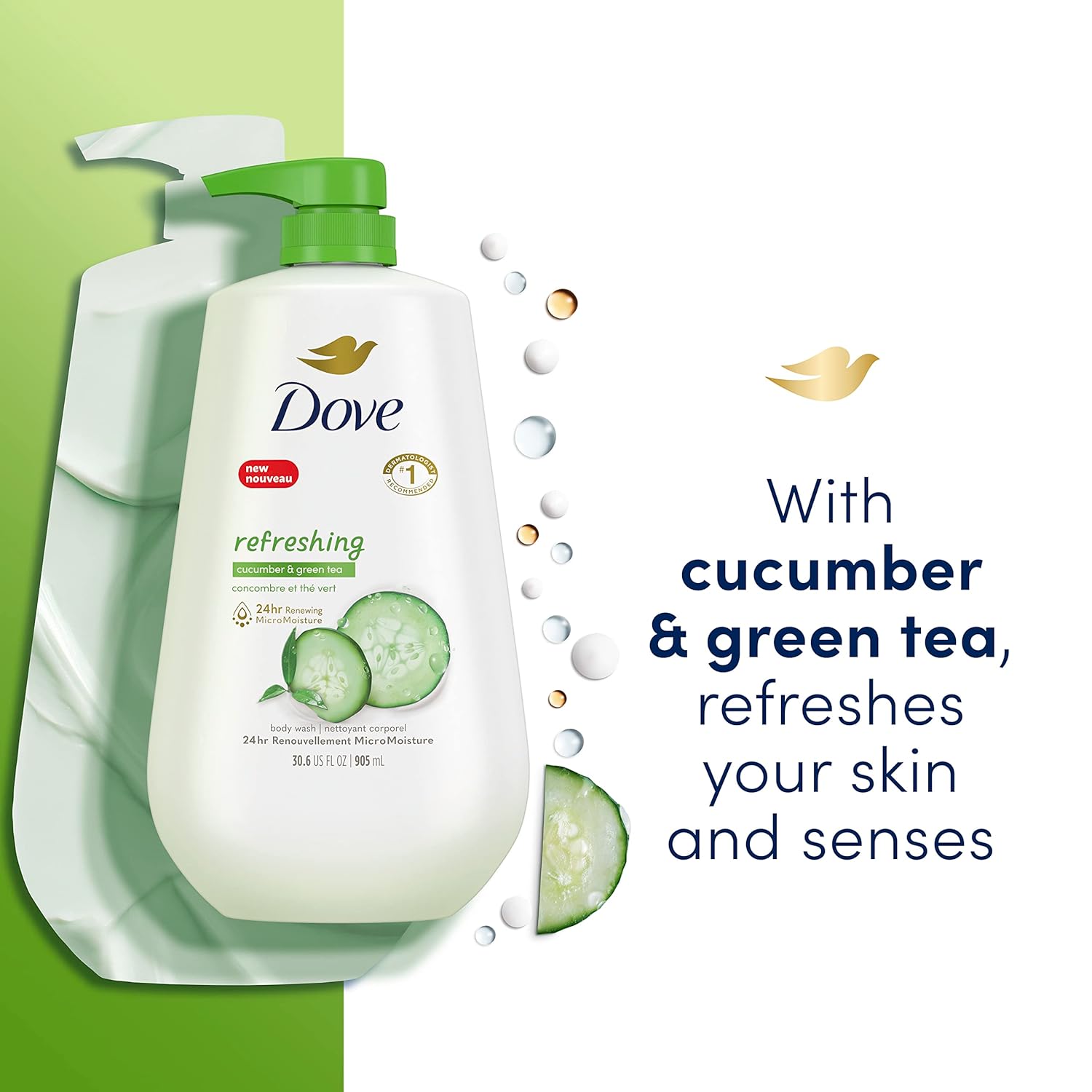 Dove Body Wash with Pump Refreshing Cucumber and Green Tea 3 Count Refreshes Skin Cleanser That Effectively Washes Away Bacteria While Nourishing Your Skin 30.6 oz