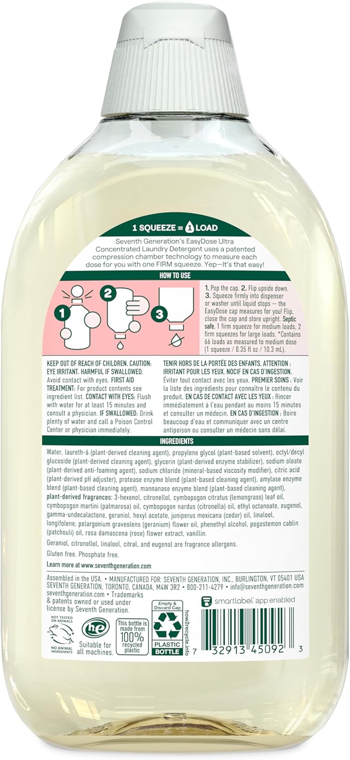 Seventh Generation EasyDose Laundry Detergent, Ultra Concentrated: 66 Loads, Free & Clear Designed for Sensitive Skin, 23.1 Fl Oz