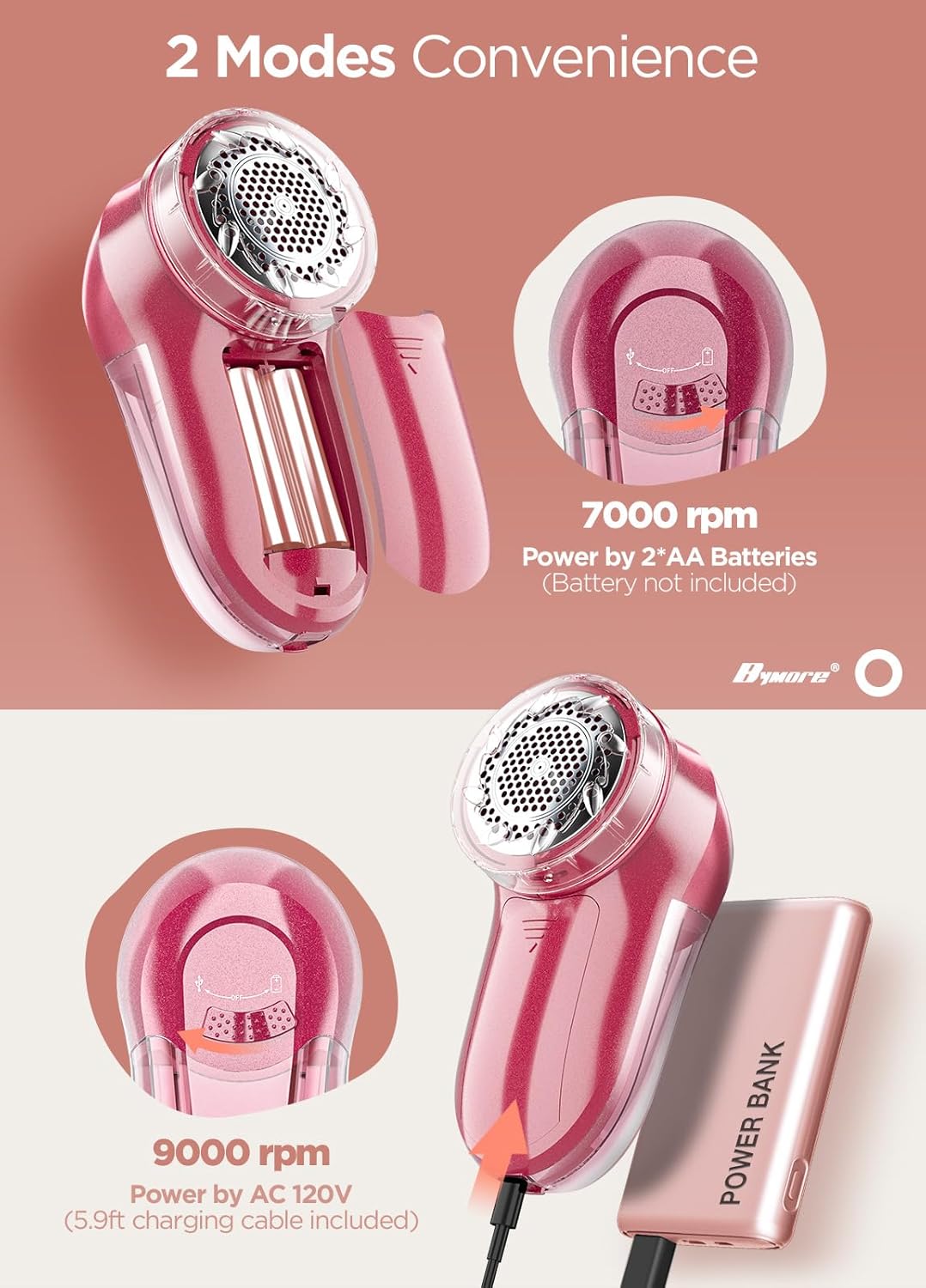 Bymore Fabric Shaver, Lint Remover, Lint Shaver Defuzzer Sweater Shaver for Clothes and Furniture AC Adapter or Battery Operated Pill Fuzz Remover