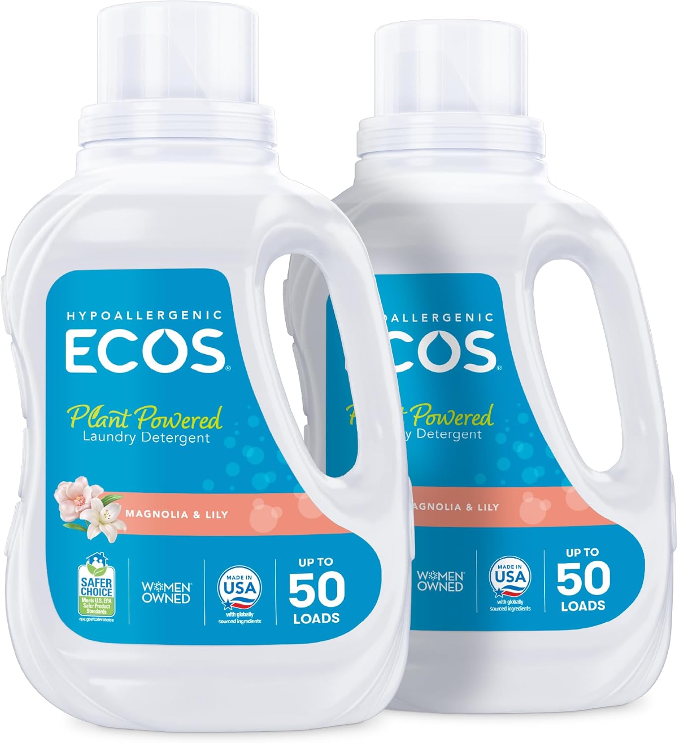 ECOS Laundry Detergent Liquid, 200 Loads - Dermatologist Tested Laundry Soap - Hypoallergenic, EPA Safer Choice Certified, Plant-Powered - Lavender, 100 Fl Oz (Pack of 2)