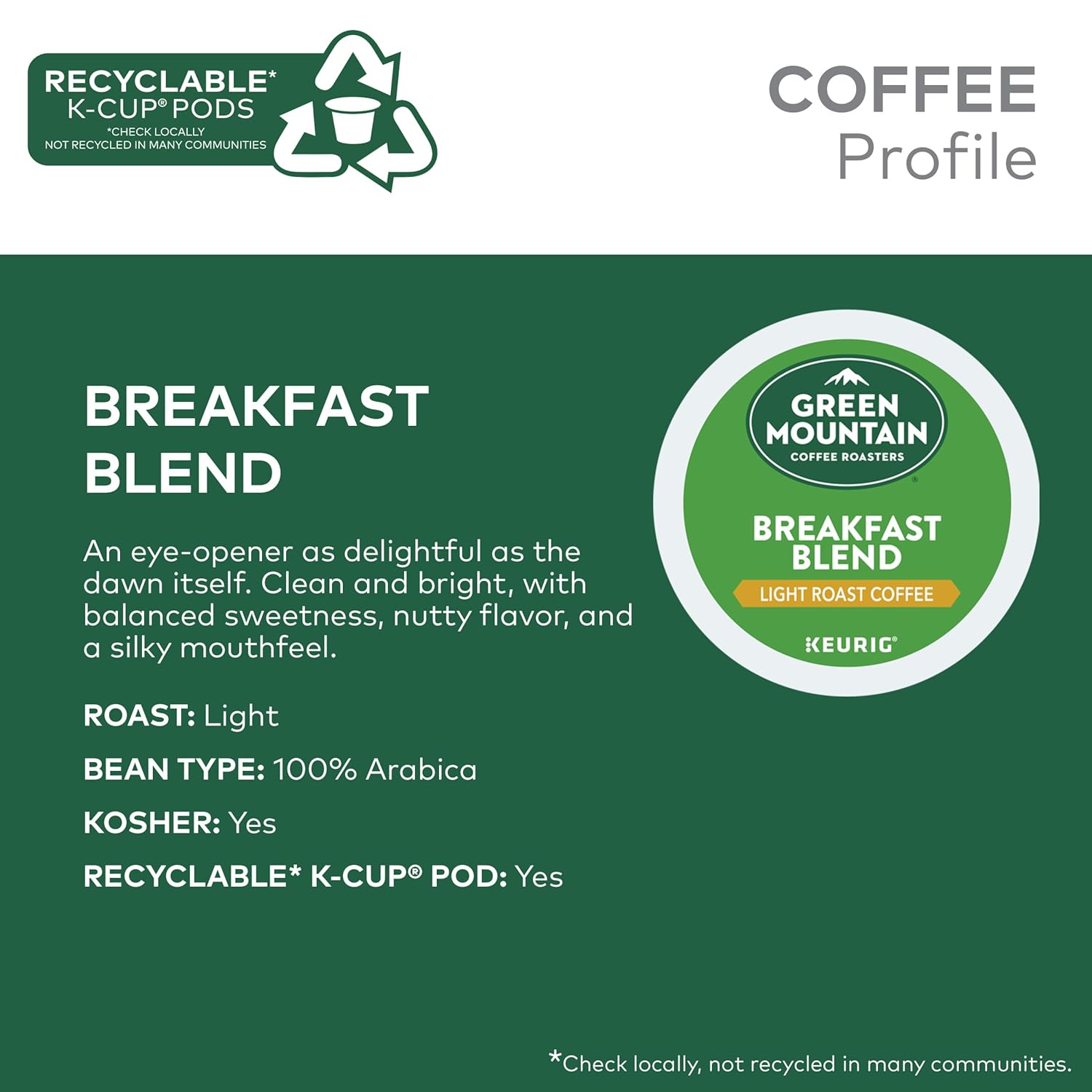Green Mountain Coffee Roasters Breakfast Blend Single-Serve Keurig K-Cup Pods, Light Roast Coffee, 96 Count