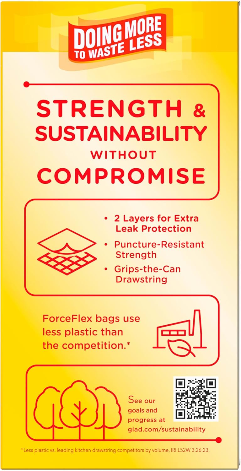 Glad ForceFlex Tall Kitchen Trash Bags, 13 Gal, Gain Original with Febreze, 110 Ct (Pack May Vary)