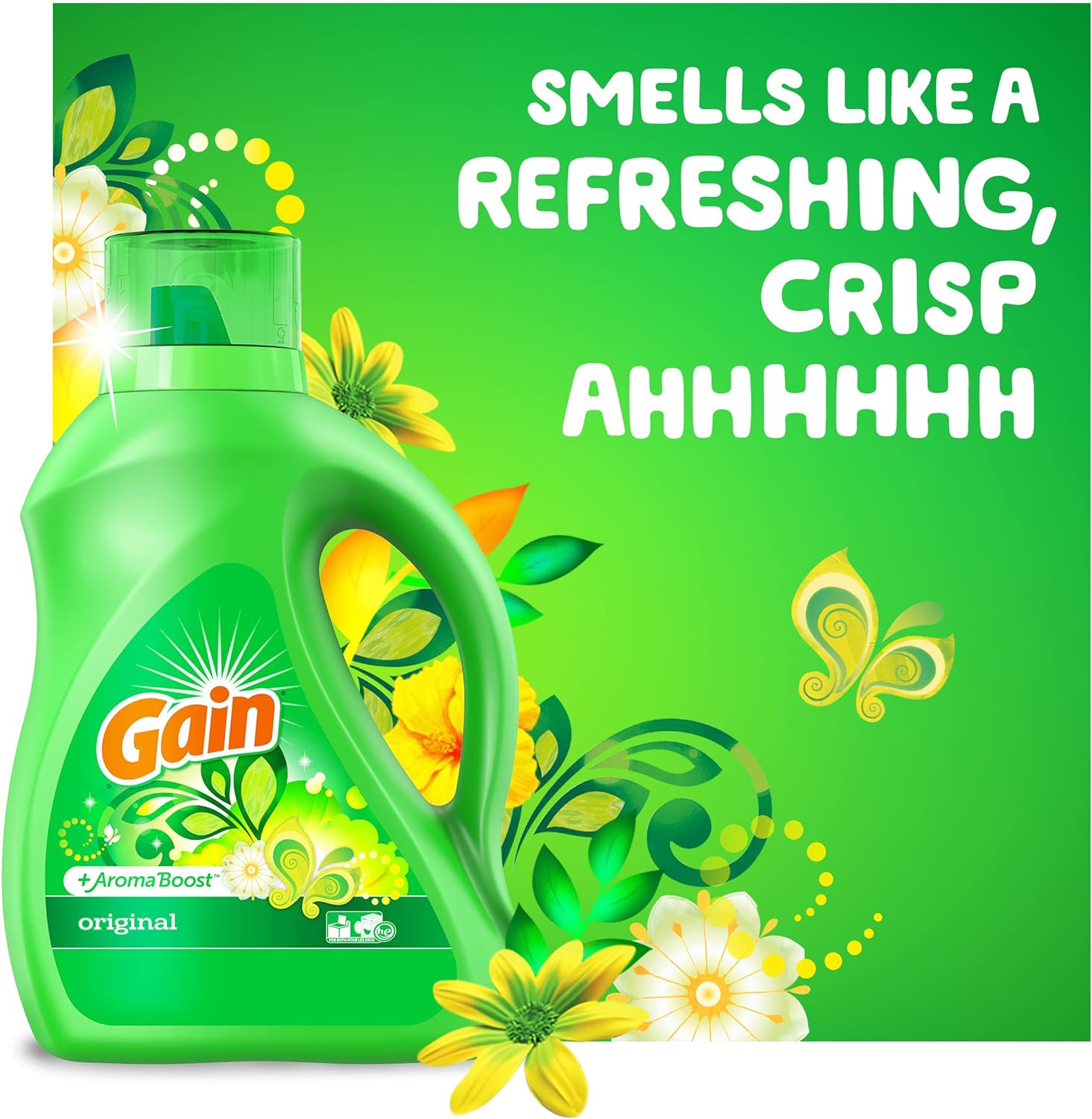 Gain + Aroma Boost Laundry Detergent Liquid, Original Scent, 107 Loads, 154 fl oz, HE Compatible Laundry Soap with Febreze and Oxi