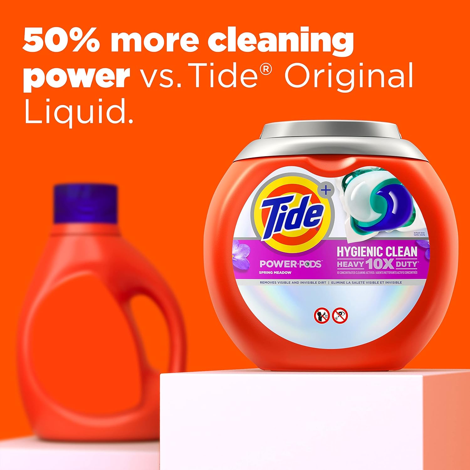 Tide Hygienic Clean Heavy 10x Duty Power PODS Laundry Detergent Pacs For Visible and Invisible Dirt, Spring Meadow Scent, 45 Count